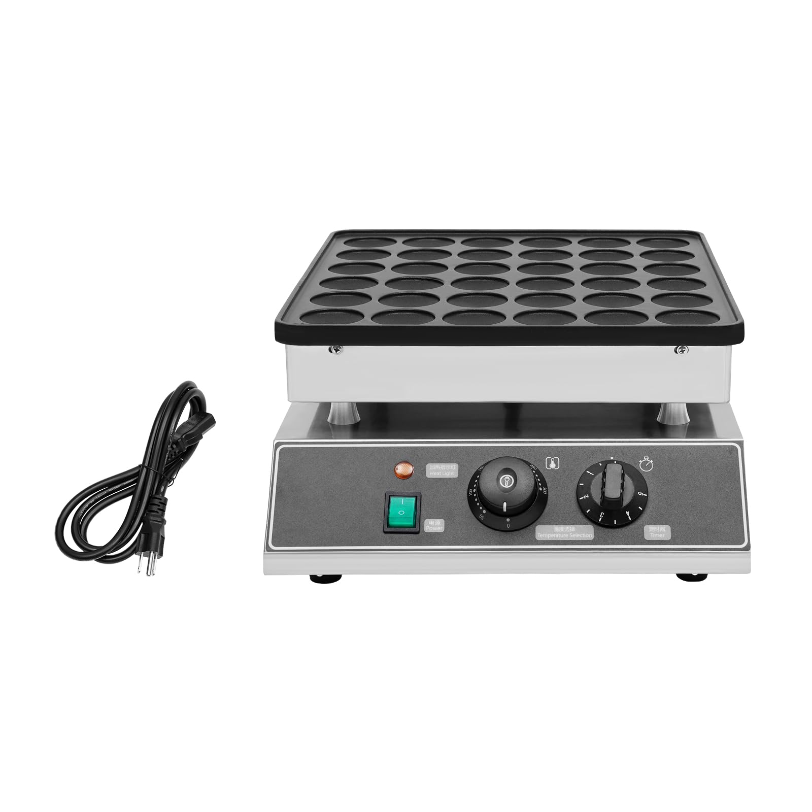 110V 36-Hole Mini Dutch Pancake Maker - 1000W Commercial Electric Nonstick Waffle Machine with Adjustable Temperature (122-572°F) - Makes 36 Pancakes in 1-5 Minutes - Perfect for Breakfast, Brunch, Parties & Food Trucks
