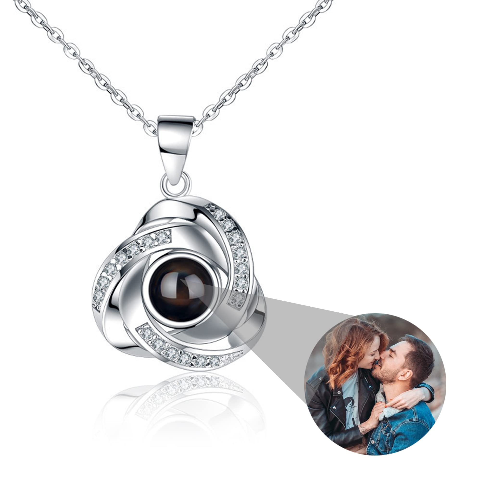 Custom Personalized Photo Projection Necklace - 'I Love You' in 100 Languages, Heart & Star Pendant in Silver & Rose Gold - Perfect for Anniversaries, Valentine's Day & Romantic Gifts