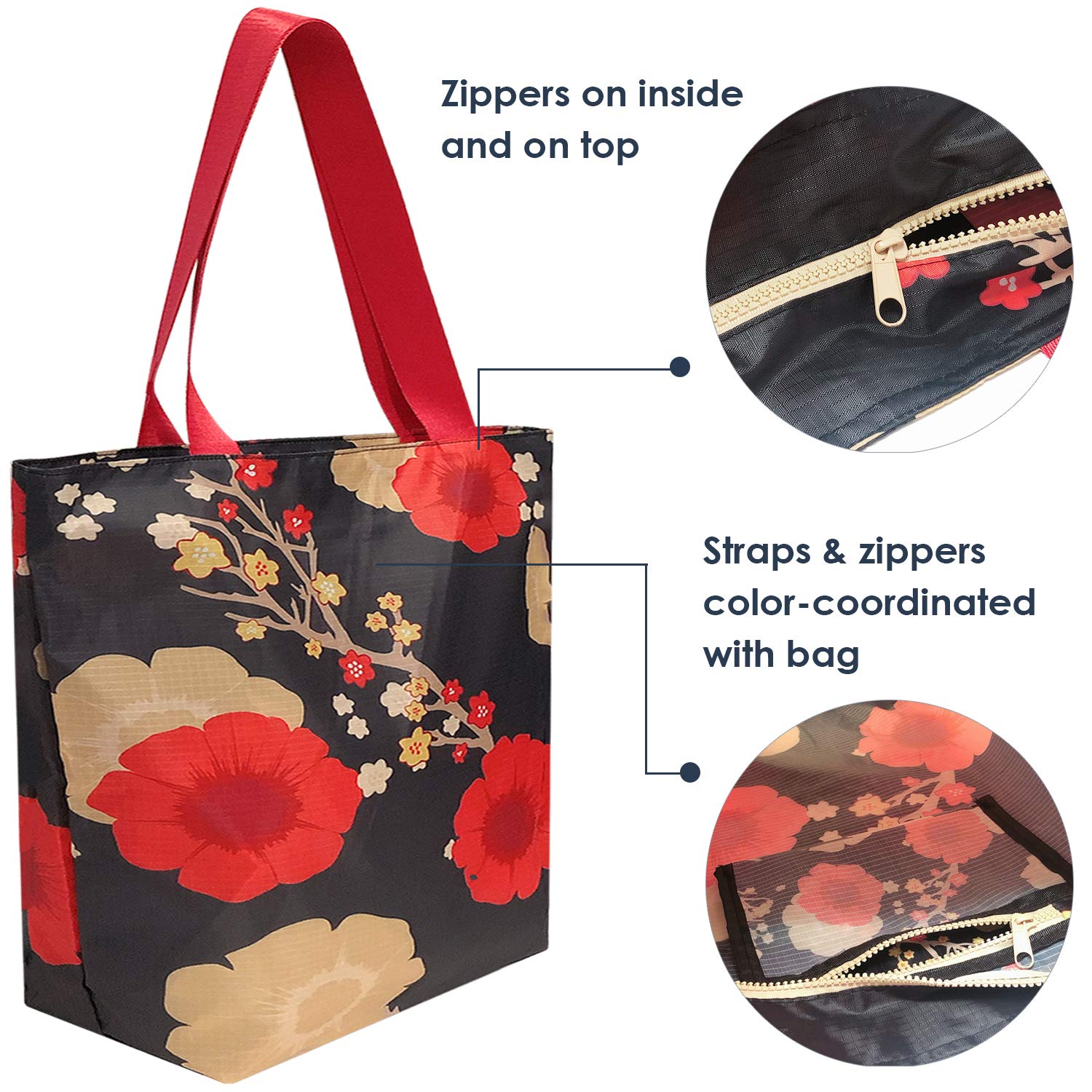 Allydrew Foldable Lightweight Tote Bag - Durable Ripstop Polyester Reusable Shopping Bag for Women & Men - Perfect for Travel, Gym, Beach, Work & Everyday Use