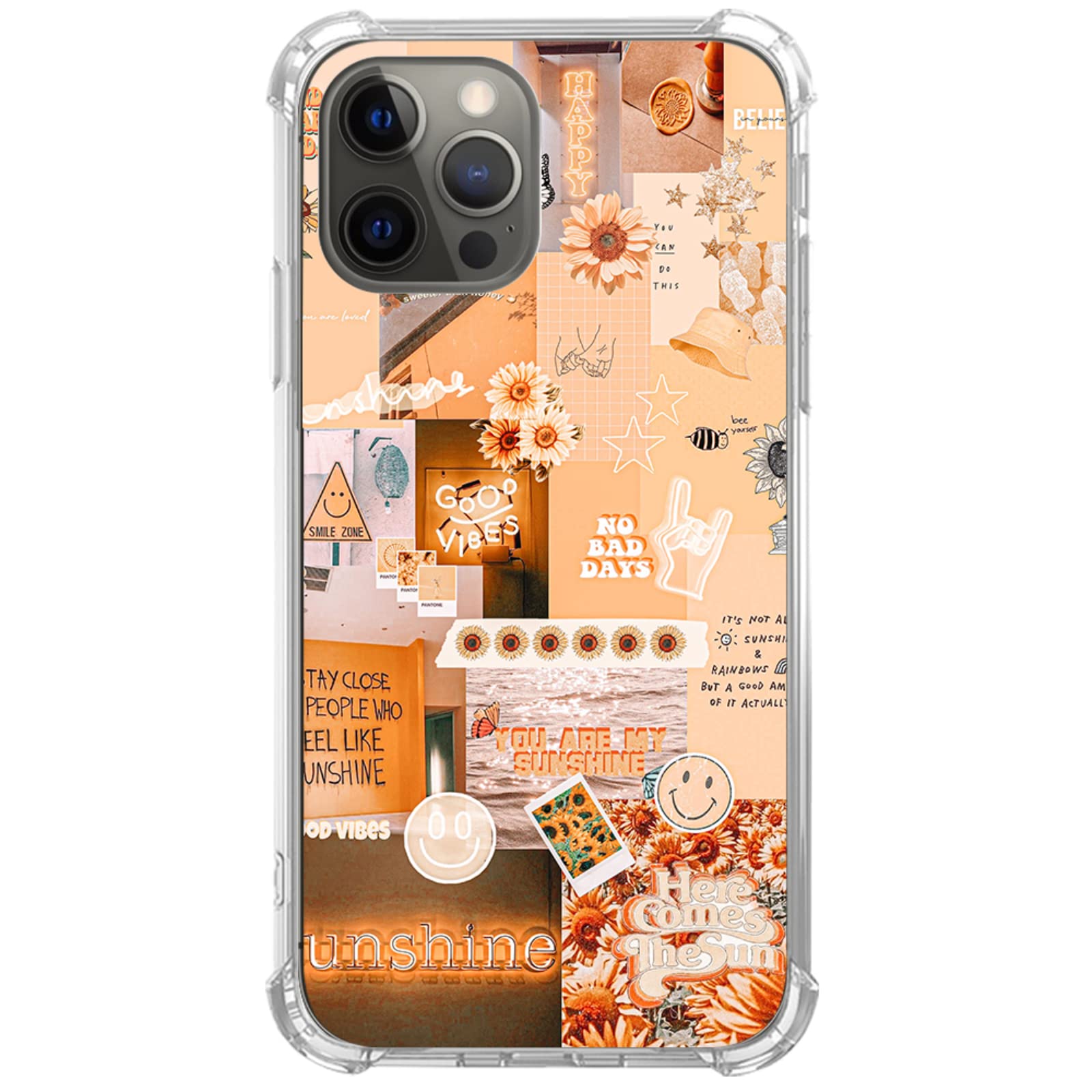 Trendy Orange Floral Collage iPhone 13 Pro Max Case - Soft TPU Bumper with Positive Quotes & Sunshine Design, Aesthetic Protective Cover for Women & Teens | Perfect for School, Work & Everyday Use