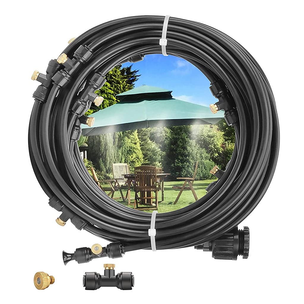 QFFL 59ft Outdoor Misting Cooling System with Brass Nozzles - Fan Mist Kit for Garden, Patio, Greenhouse, Trampoline & Backyard Cooling | Perfect for Summer Heat Relief, Outdoor Entertaining & Plant Hydration