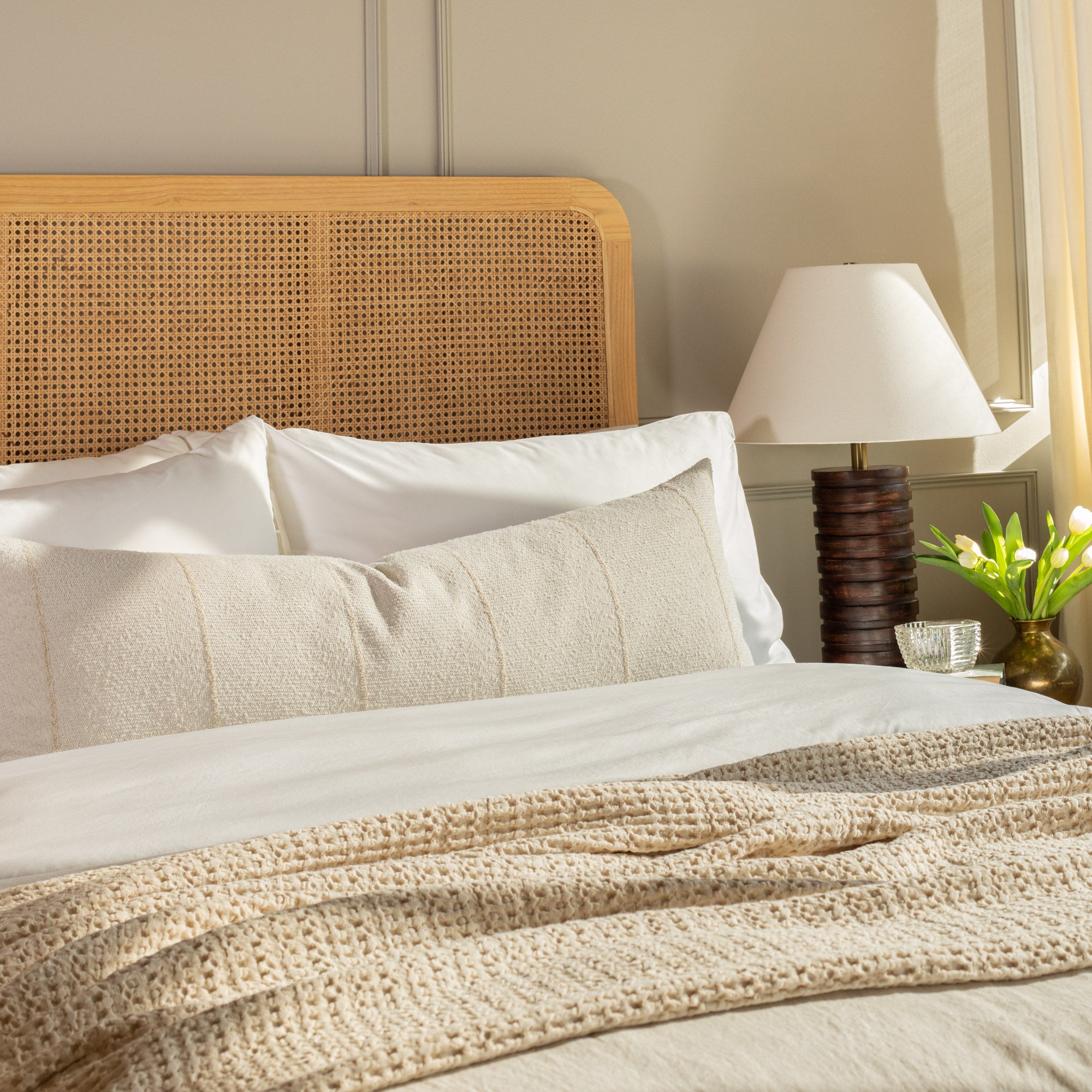 Hartford Stripe 16x42 Outdoor Bolster Pillow - Premium Linen Cover - Water Resistant & UV Protected - Perfect for Patio, Poolside & Garden Lounge Chairs