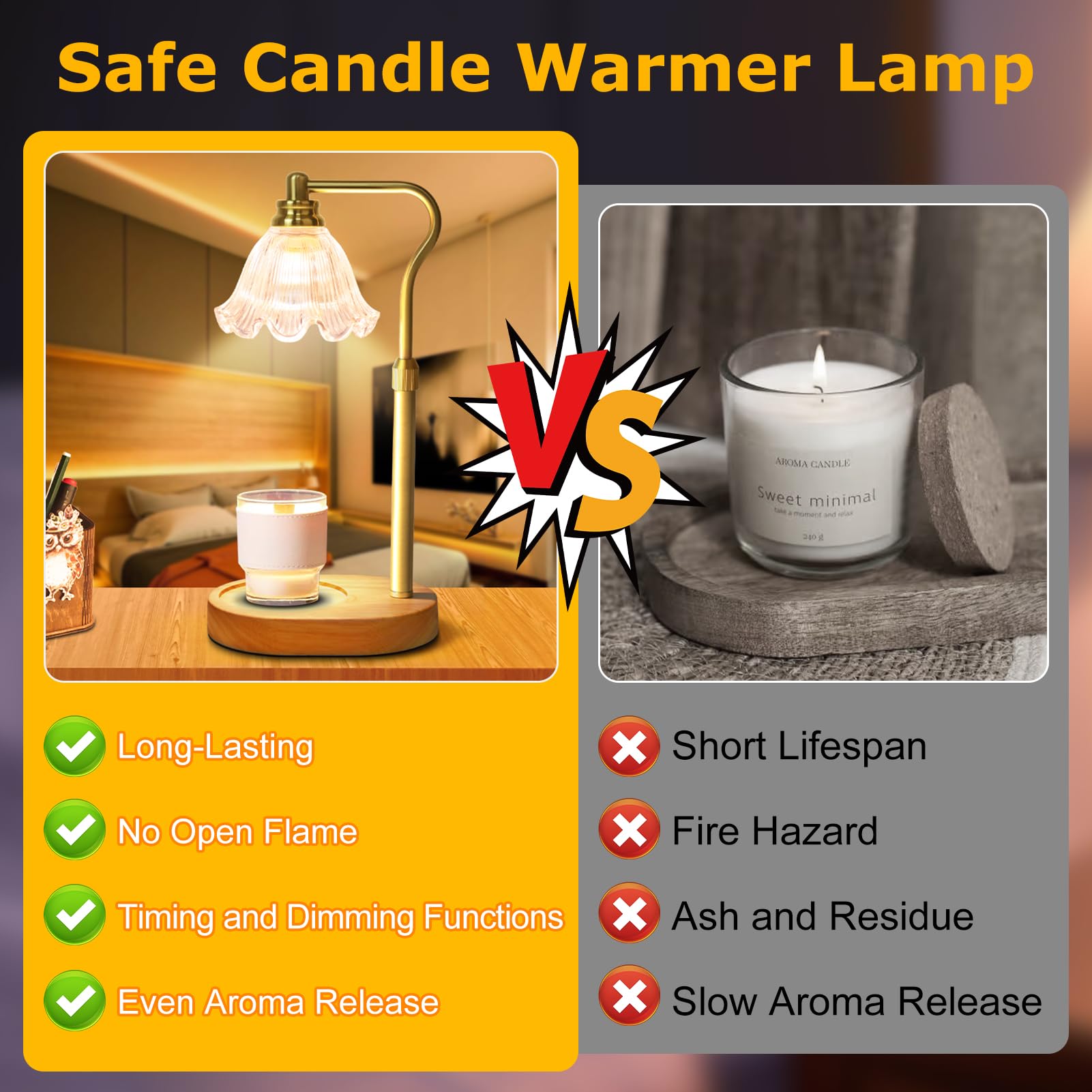 Electric Candle Warmer Lamp with Timer & Adjustable Height - Dimmable Wax Melt Warmer with 2 Bulbs for Scented Jar Candles | Home Decor, Aromatherapy & Mother's Day Gifts | Perfect for Living Room, Bedroom & Spa Relaxation