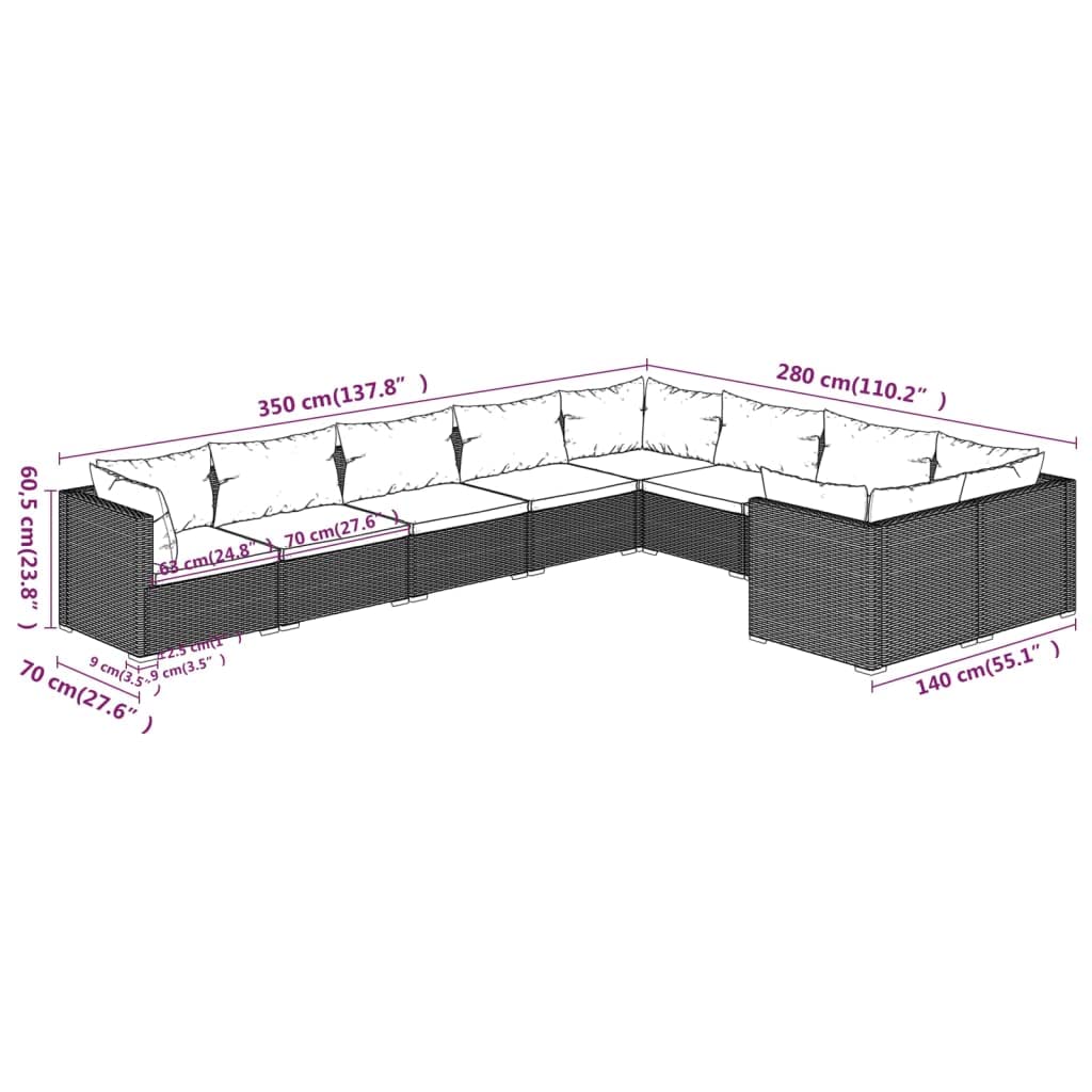 Modular Poly Rattan Patio Lounge Set with Cushions - Durable Steel Frame Outdoor Furniture with Removable Fabric Cushions in Black & Blue - Perfect for Backyard, Poolside & Garden Relaxation