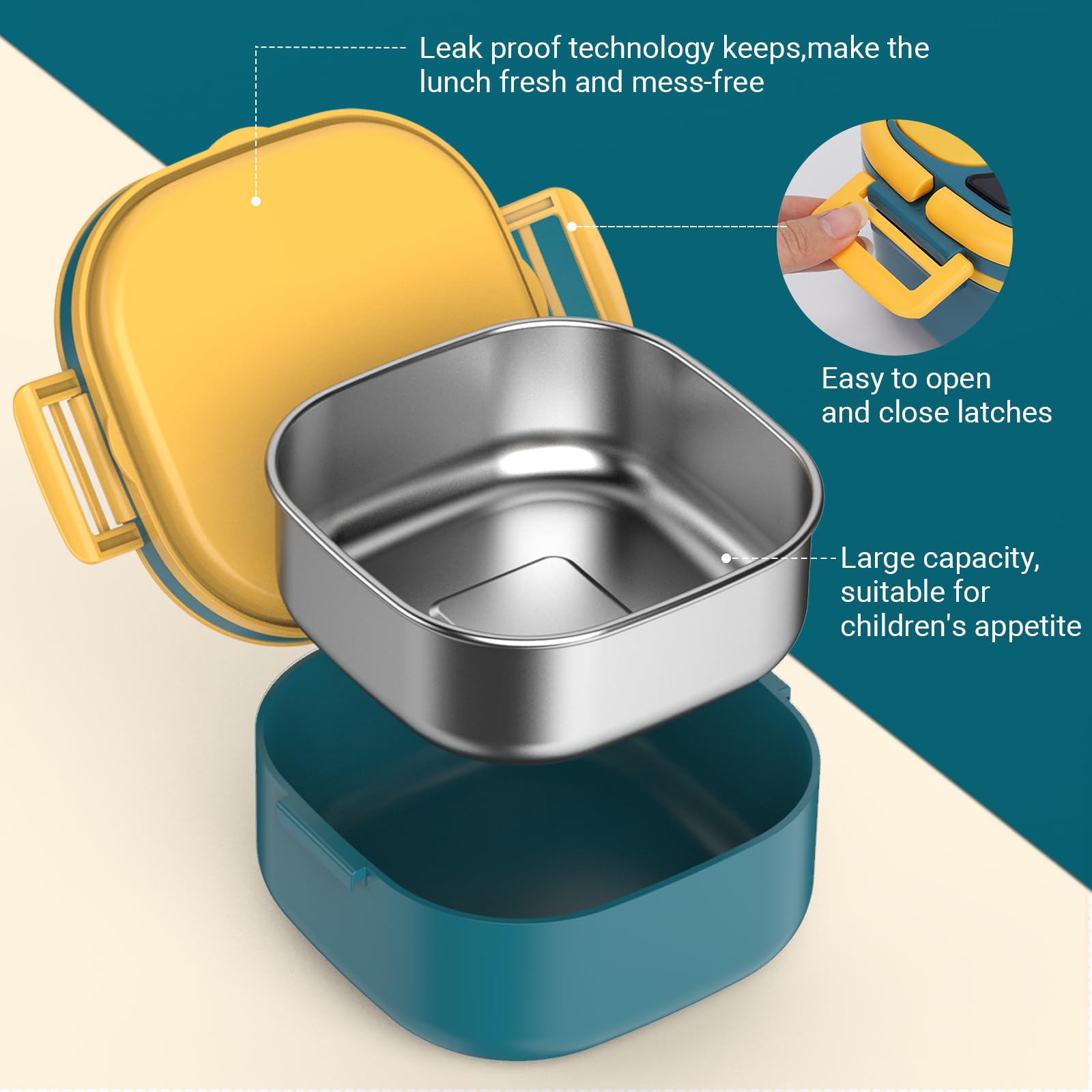 Stainless Steel Bento Box for Kids & Adults - Leak-Proof Single Layer Lunch Box with Removable Compartments, BPA-Free, Dishwasher Safe, Includes Cutlery (Blue) - Perfect for School, Office, Picnics & Outdoor Activities