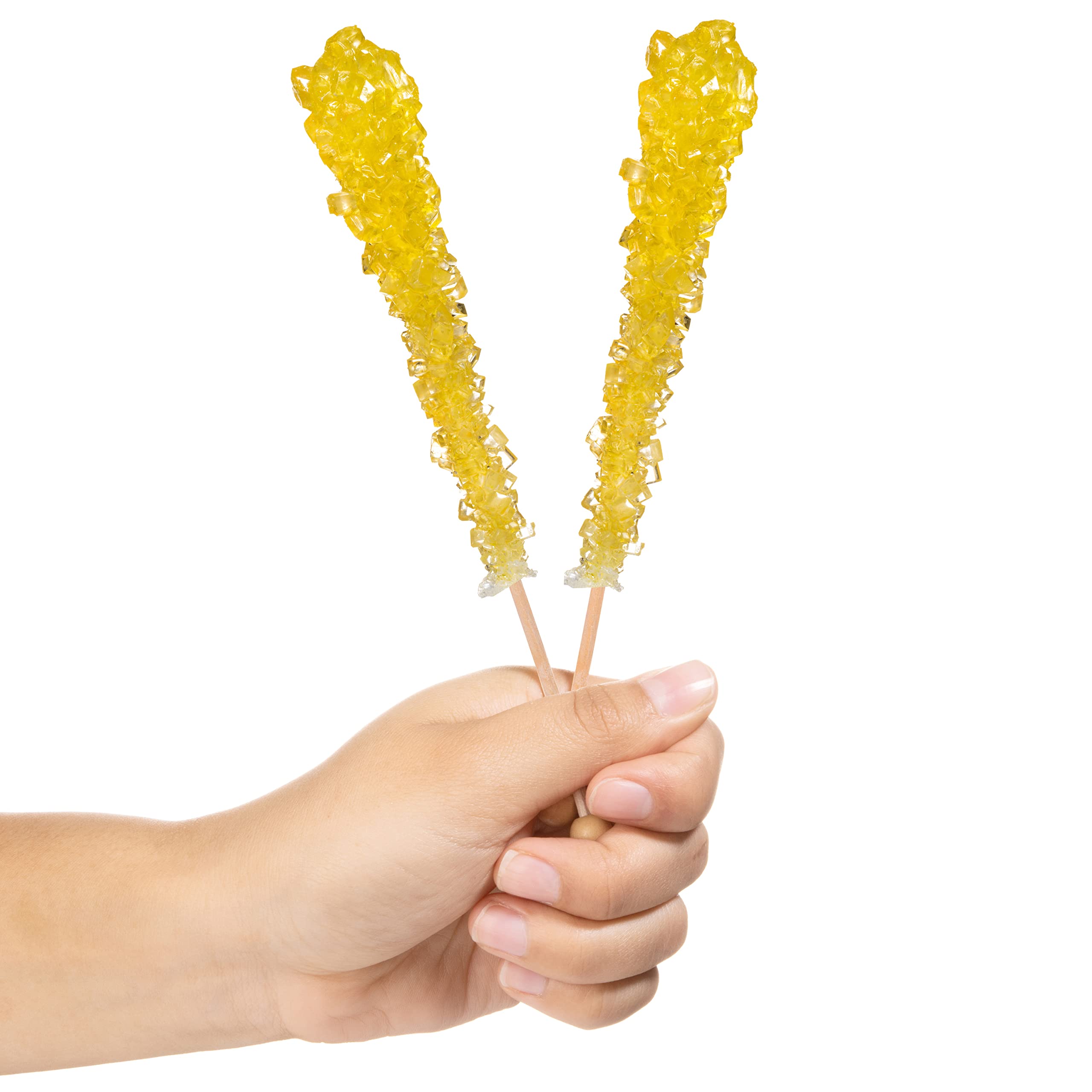 Banana Flavored Yellow Rock Candy Sugar Sticks - 36 Individually Wrapped Pieces - Perfect for Birthday Parties, Baby Showers & Candy Buffets