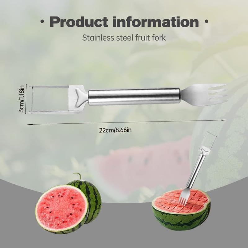2024 Upgraded 2-in-1 Stainless Steel Fruit Cutter - Dual Head Watermelon Slicer & Fork Set for Kitchen, BBQ, Picnic (3-Piece Summer Fruit Cutting Tool for Home, Camping & Outdoor Parties)