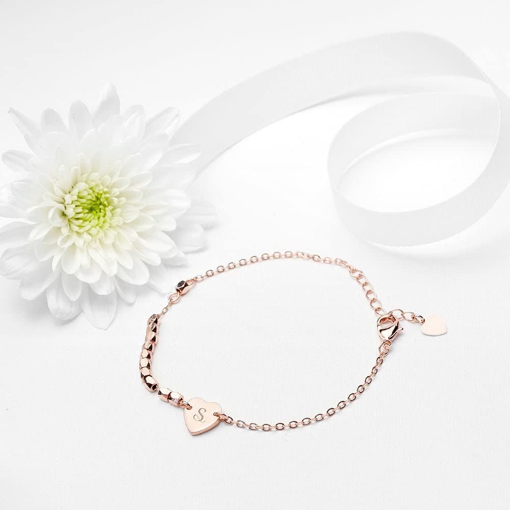 Personalized Heart Charm Bracelet for Women - Rose Gold Plated Monogram Initial Bracelet, Unique Custom Jewelry Gift for Her | Valentine's Day, Anniversary, Birthday Present