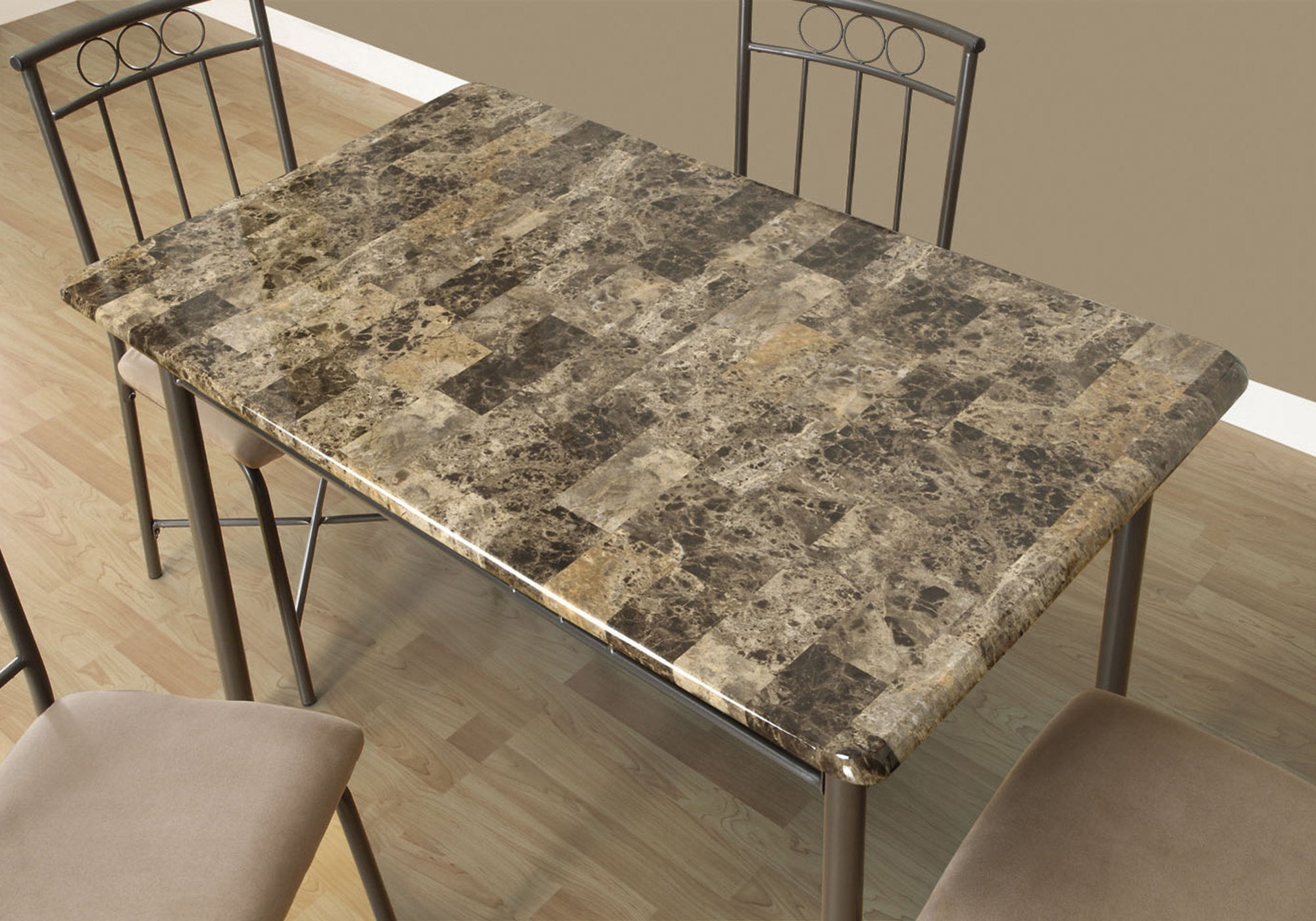 5-Piece Dining Set - Cappuccino Marble Tabletop with Bronze Metal Base - Perfect for Kitchen, Dining Room & Outdoor Entertaining