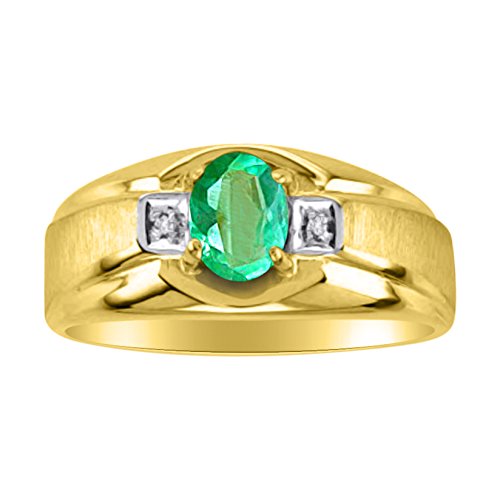 Rylos Men's Classic 7X5MM Oval Gemstone & Diamond Ring - Yellow Gold Plated Silver Birthstone Ring for Men (Sizes 8-13) | Perfect for Weddings, Anniversaries & Gifts