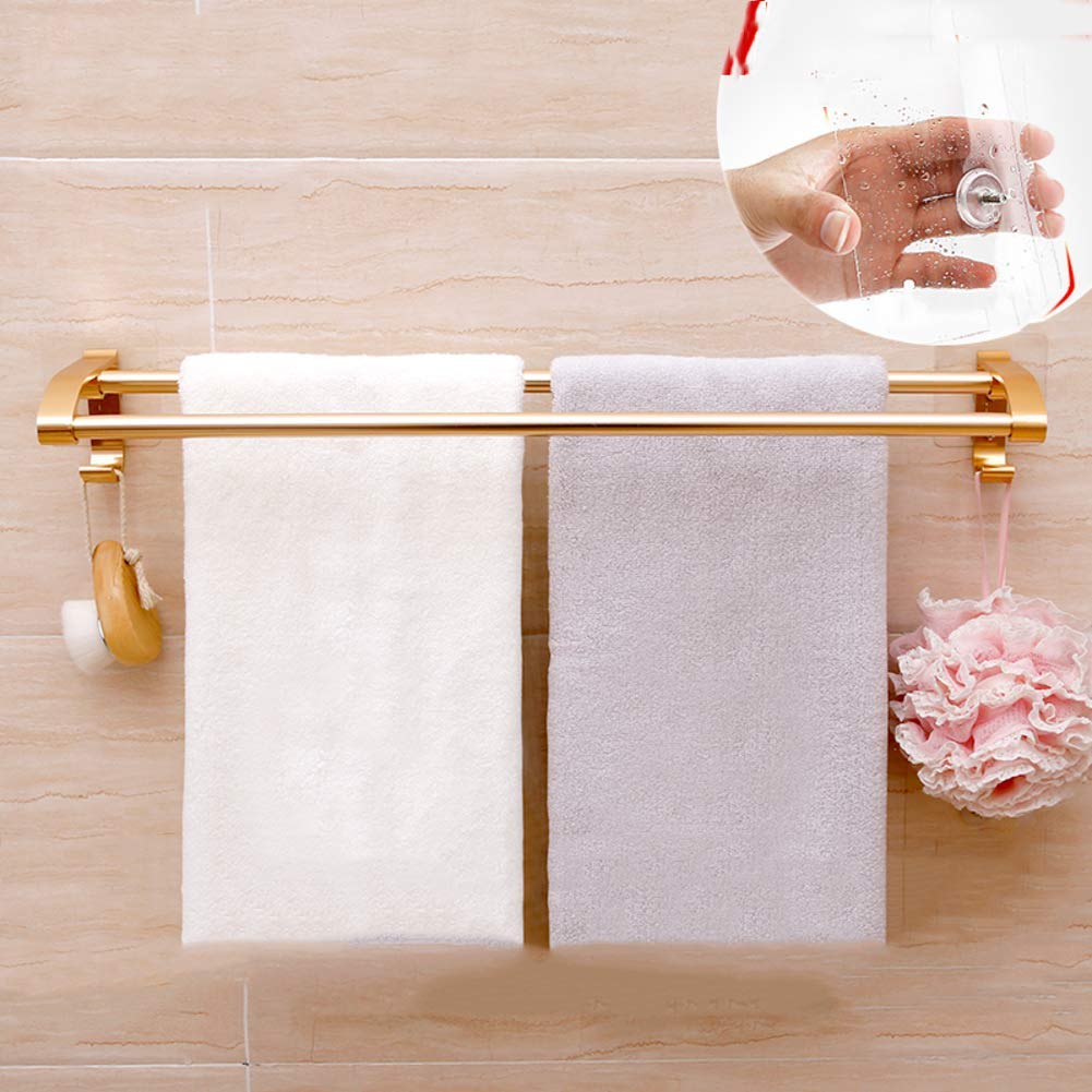 CHEWYNP Space-Saving Aluminum Towel Bar with Powerful Suction Cups - Double Pole Wall-Mounted Bathroom Towel Rack (57cm) - Perfect for Small Bathrooms, Kitchens & RVs
