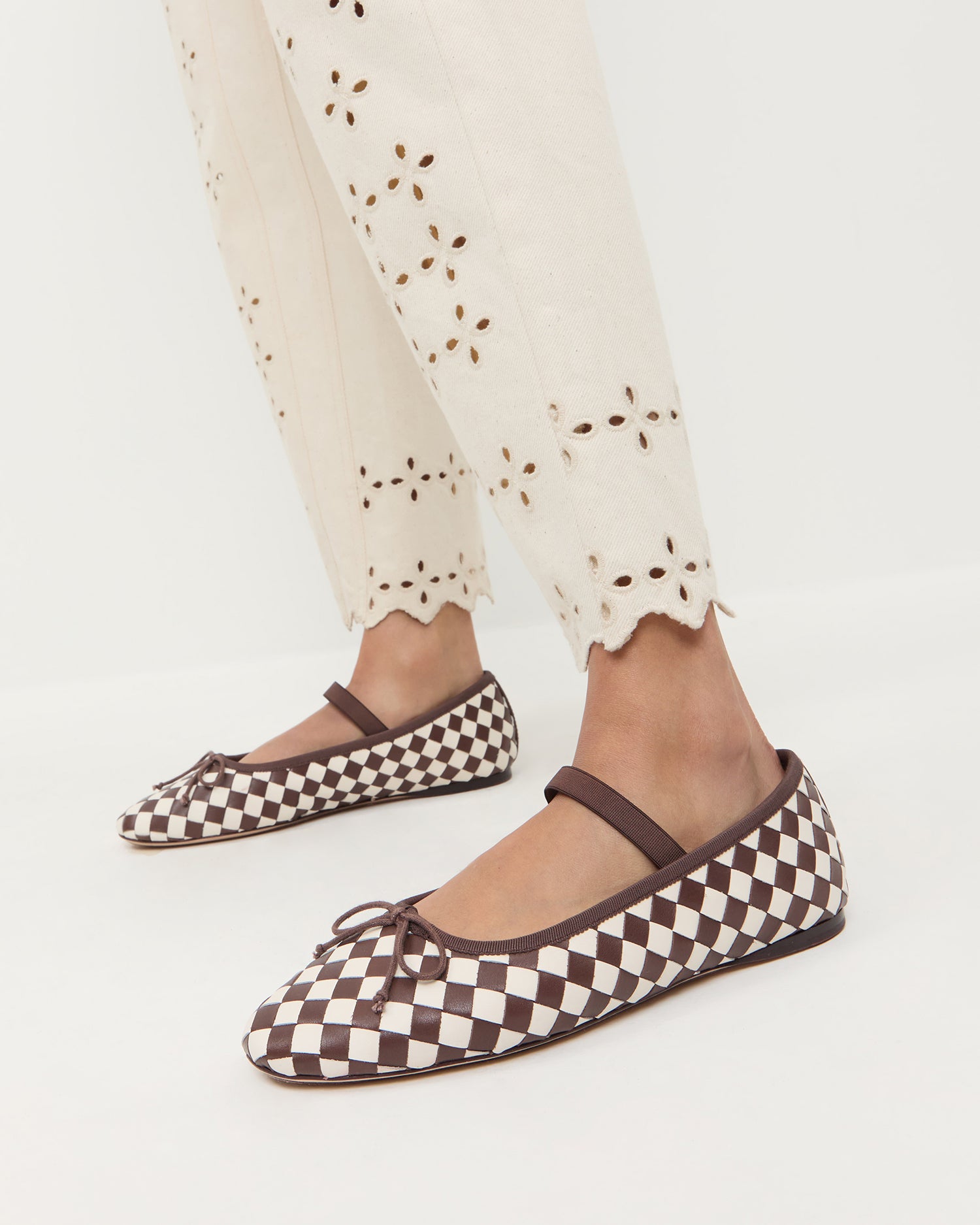 Leonie Women's Chocolate/Cream Woven Ballet Flats - Comfortable Slip-On Shoes for Casual Wear, Office & Dancing
