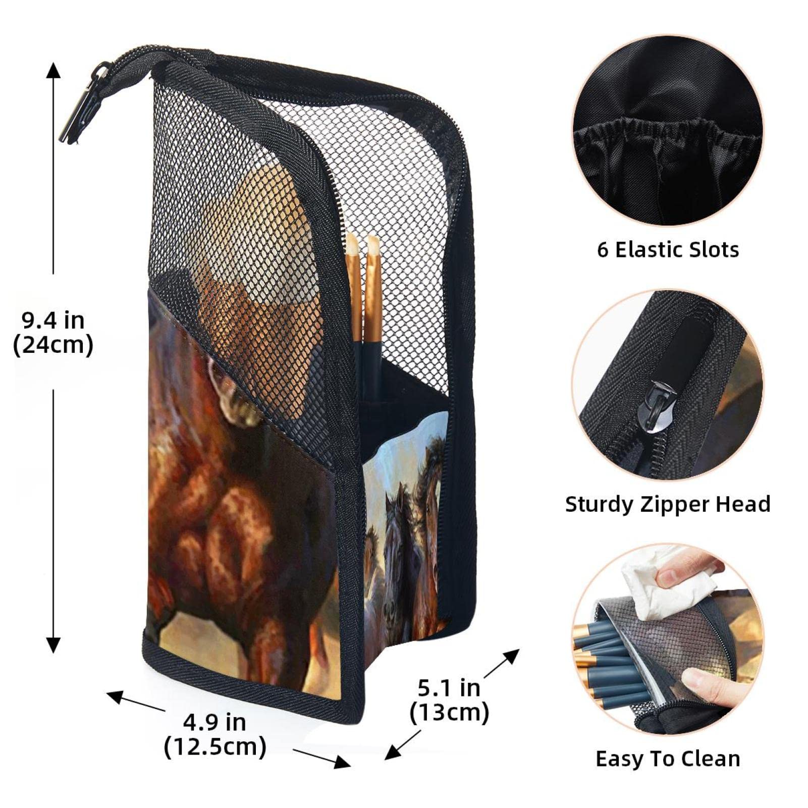 Premium 12-Piece Makeup Brush Organizer Bag - Running Horse Prairie Animal Design, Portable Makeup Brush Holder Case for Travel & Home Storage | Perfect for Makeup Artists & Beauty Enthusiasts