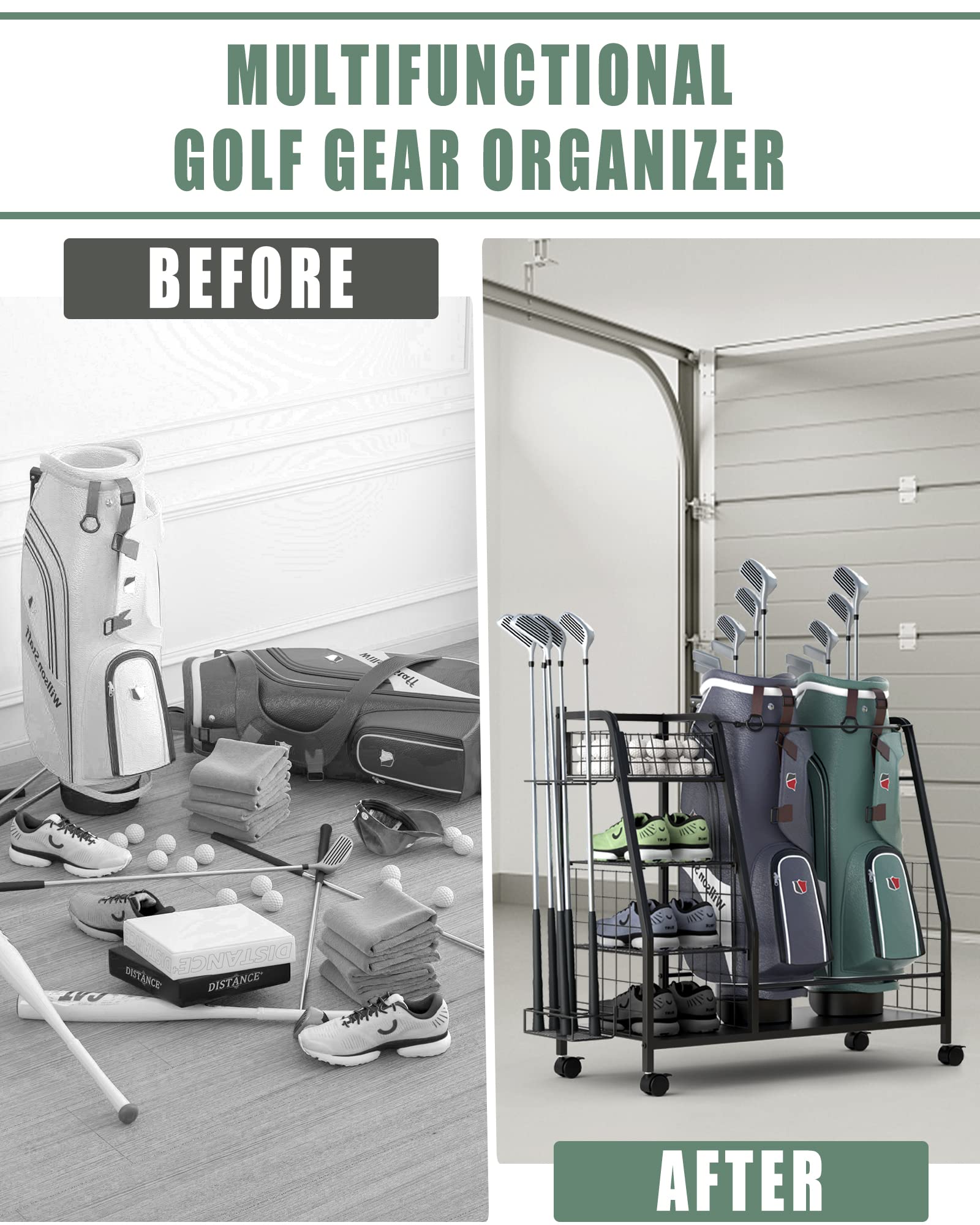 Premium Yoga Mat & Dumbbell Storage Rack - Home Gym Equipment Organizer | Golf Bag & Club Holder - Space-Saving Workout & Golf Gear Storage Solution for Home, Garage, or Studio