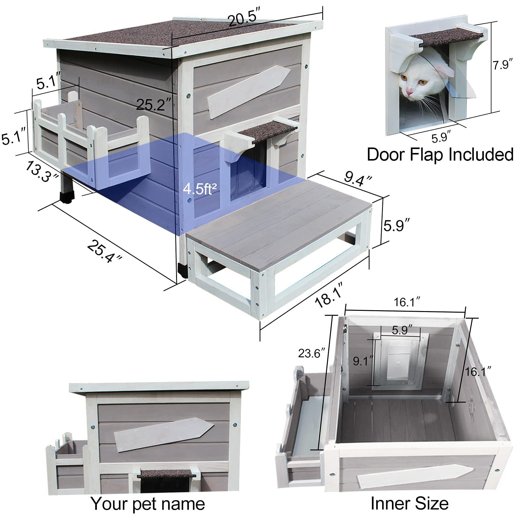 Rockever Large Weatherproof Outdoor Cat House - Wooden Shelter for Feral Cats with Escape Door - Perfect for Backyard, Garden & Winter Protection