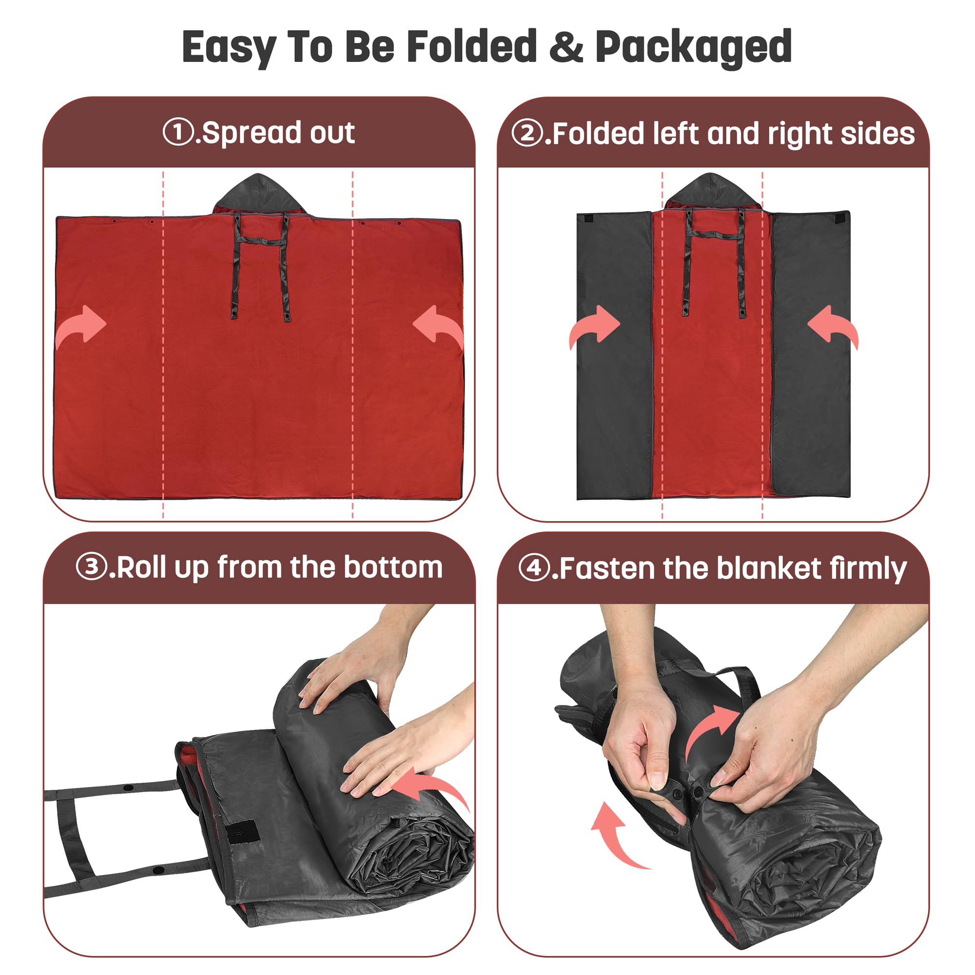 **Waterproof Stadium Blanket - Windproof Wearable Poncho for Football, Sports & Outdoor Events | Portable & Durable Camping Blanket for Tailgating, Picnics & Beach Use**