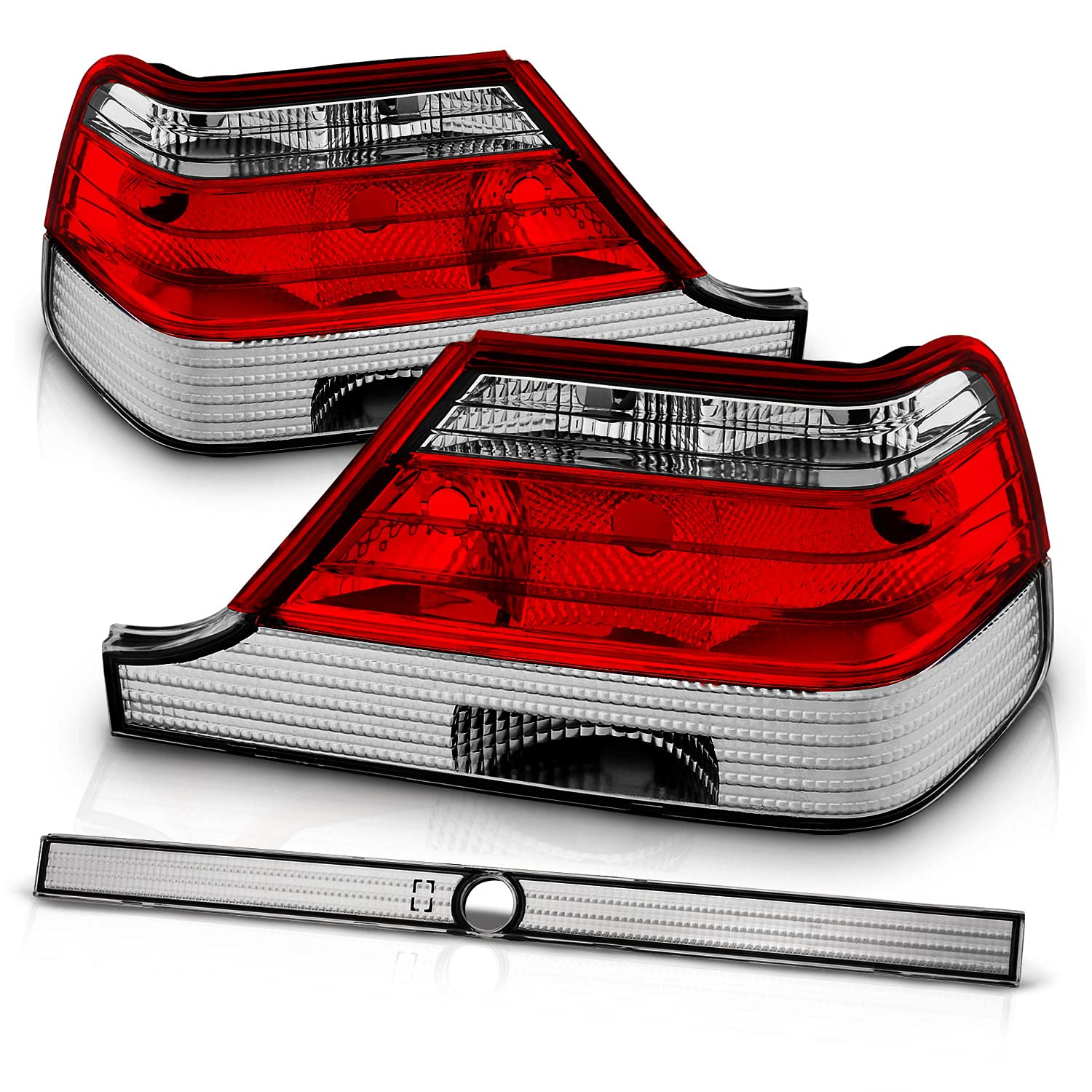 AmeriLite Red Clear Replacement Tail Lights Set for 1997-1999 Mercedes Benz S Class W140 - Left & Right Side - Enhance Nighttime Safety & Style