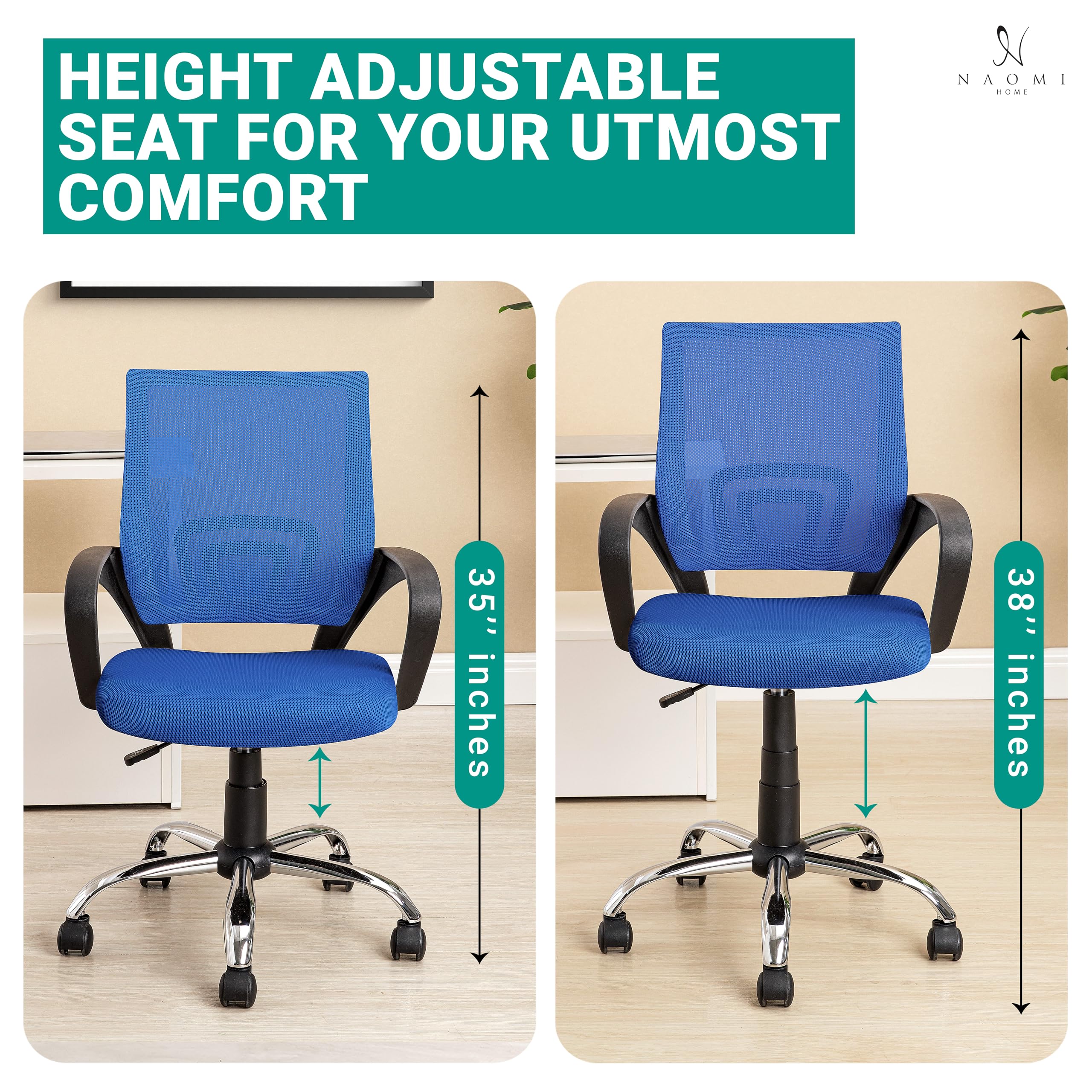 Ergonomic Home Office Desk Chair with Adjustable Lumbar Support - Comfortable Swivel Rolling Computer Chair for Small & Tall Desks, White Executive Chair for Office & Gaming - Perfect for Work from Home, Online Classes & Long Hours Sitting