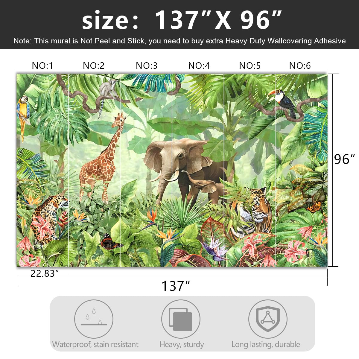 Green Rainforest Jungle Wallpaper with Tiger & Banana Leaves - 137