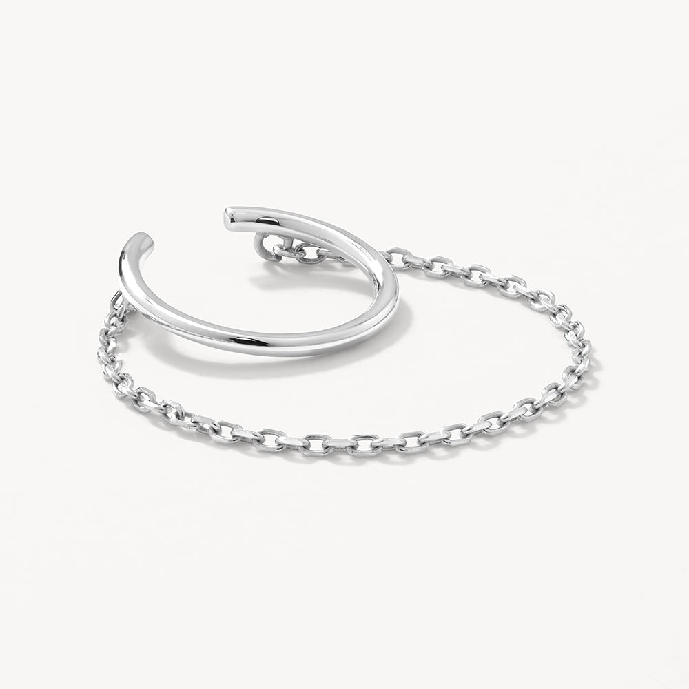 Silver Drop Chain Single Ear Cuff - Trendy Boho Ear Jewelry for Women - Perfect for Parties, Weddings & Everyday Wear
