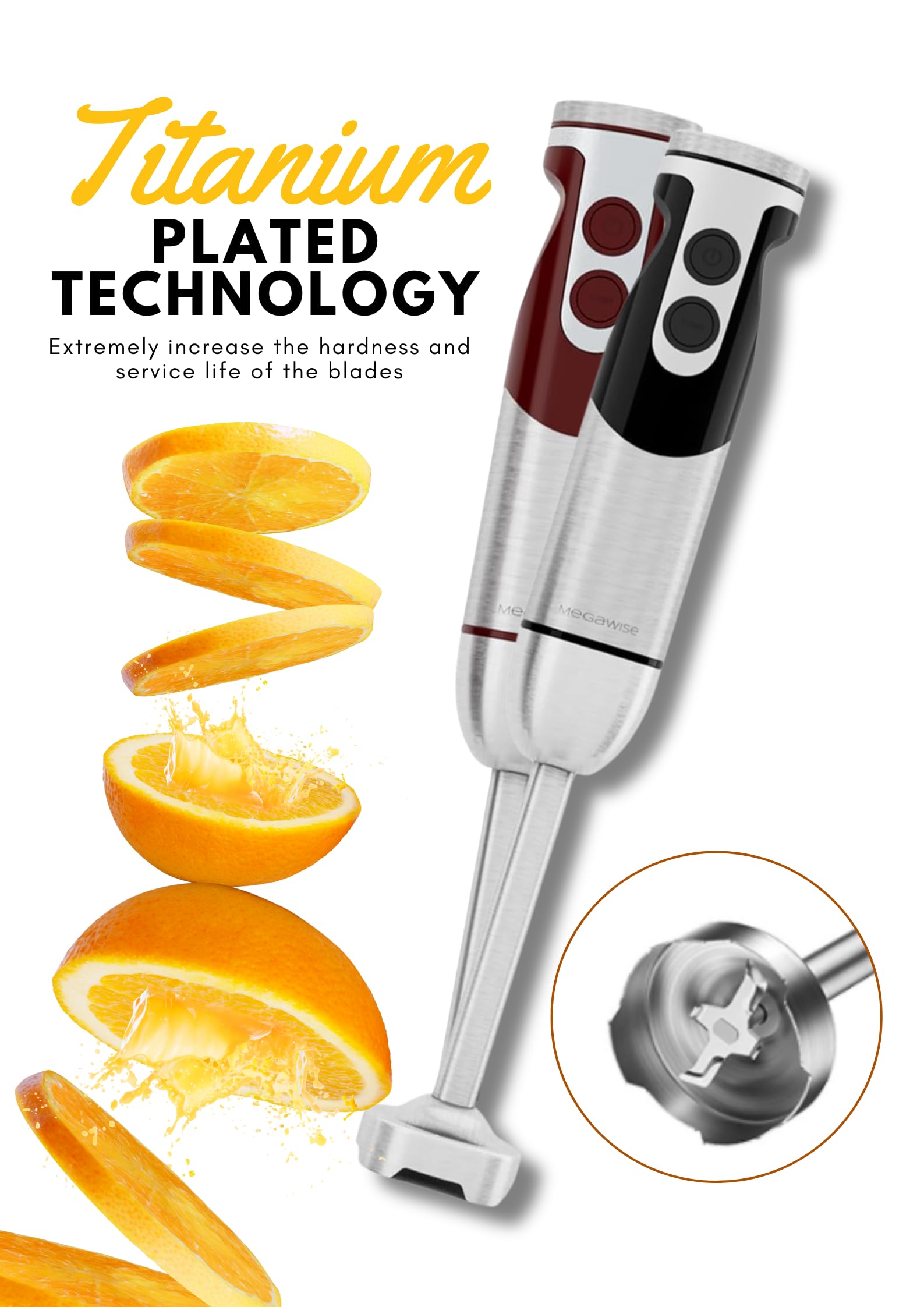 MegaWise Pro Titanium Reinforced 5-in-1 Immersion Hand Blender - 800W Powerful Motor with Ultra Sharp Blades - 12-Speed Control with 500ml Chopper, 600ml Beaker, Whisk & Milk Frother - Perfect for Smoothies, Soups, Sauces & Baking (Black)