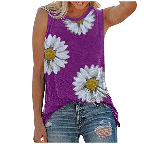 Women's Casual Daisy Print Tank Tops - Breathable O-Neck Graphic T-Shirts for Summer & Athletic Wear | Gym, Yoga, Running, Beach Outfits