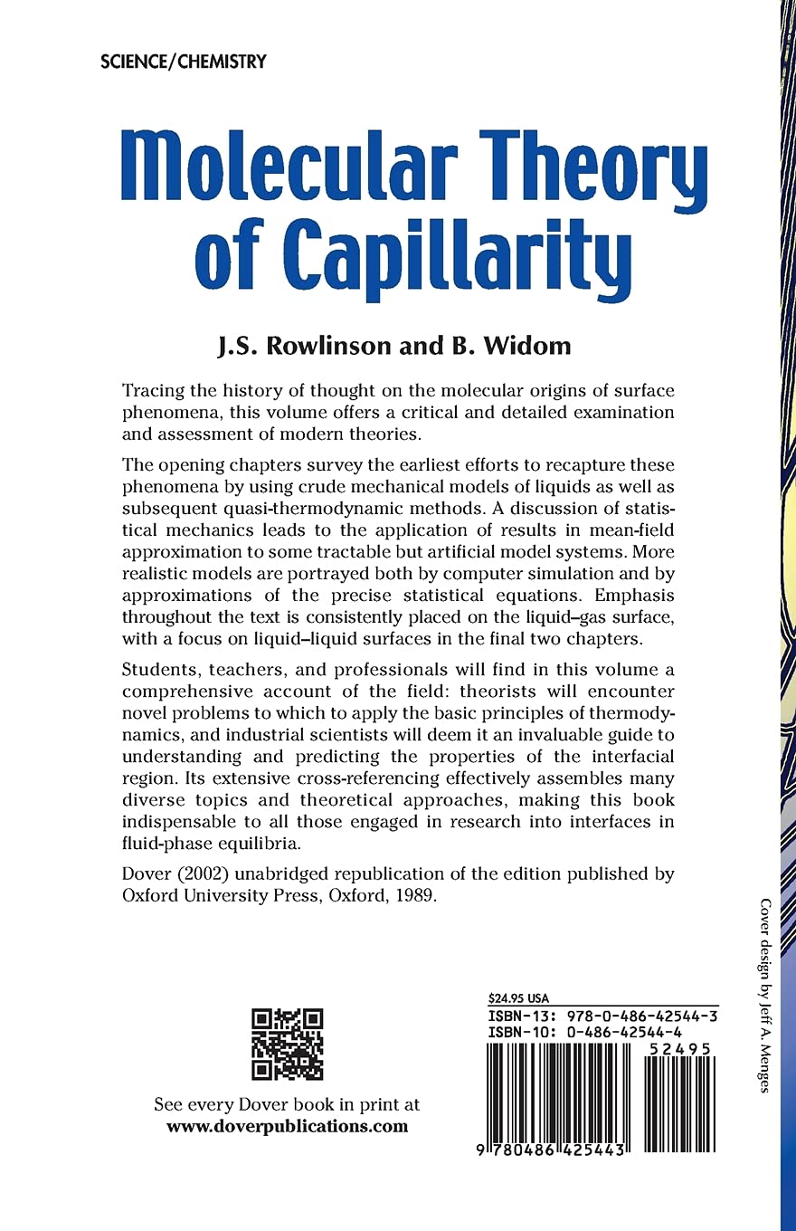 Molecular Theory of Capillarity - Dover Chemistry Book | Study Surface Tension & Liquid Behavior | Perfect for Chemistry Students & Researchers
