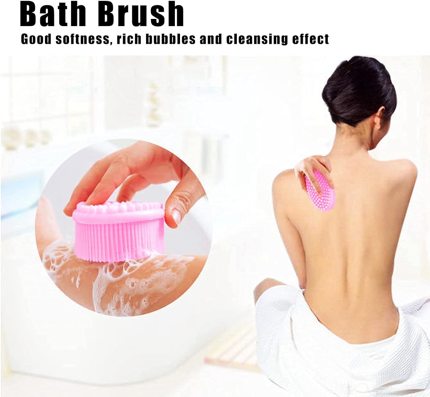 Voxmix Silicone Shower Cleaning Brush - Double Sided Hygienic Bath Scrubber for Adults & Babies - Portable Hair & Body Brush for Bathroom, Spa & Travel (Pink)