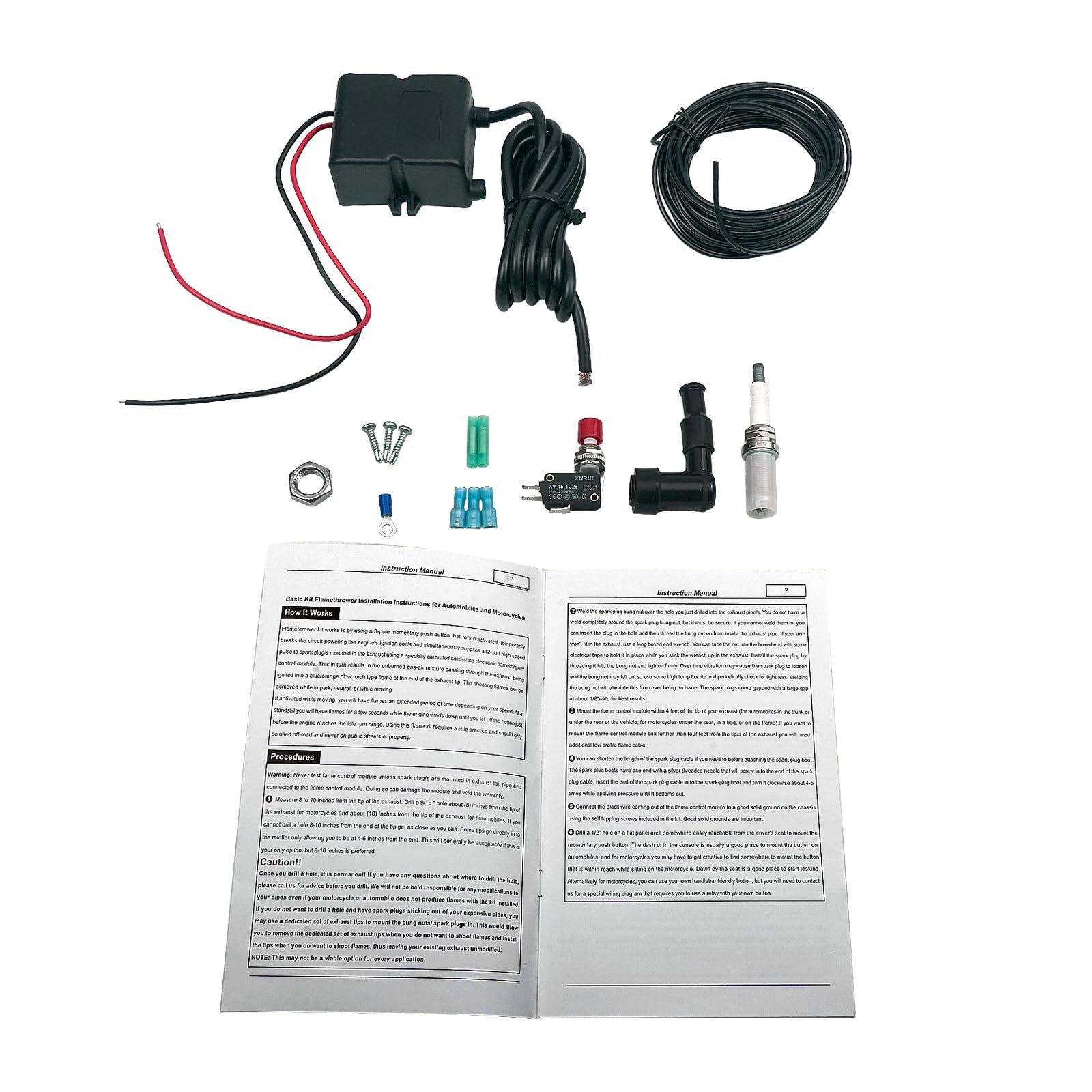 Dual Flamethrower Kit for Motorcycles & Cars - Exhaust Flame Thrower Replacement Compatible with BFTKAFK-Single Vehicles, Trucks - Complete Installation Accessories Included - Perfect for Racing, Car Shows & Custom Vehicle Upgrades