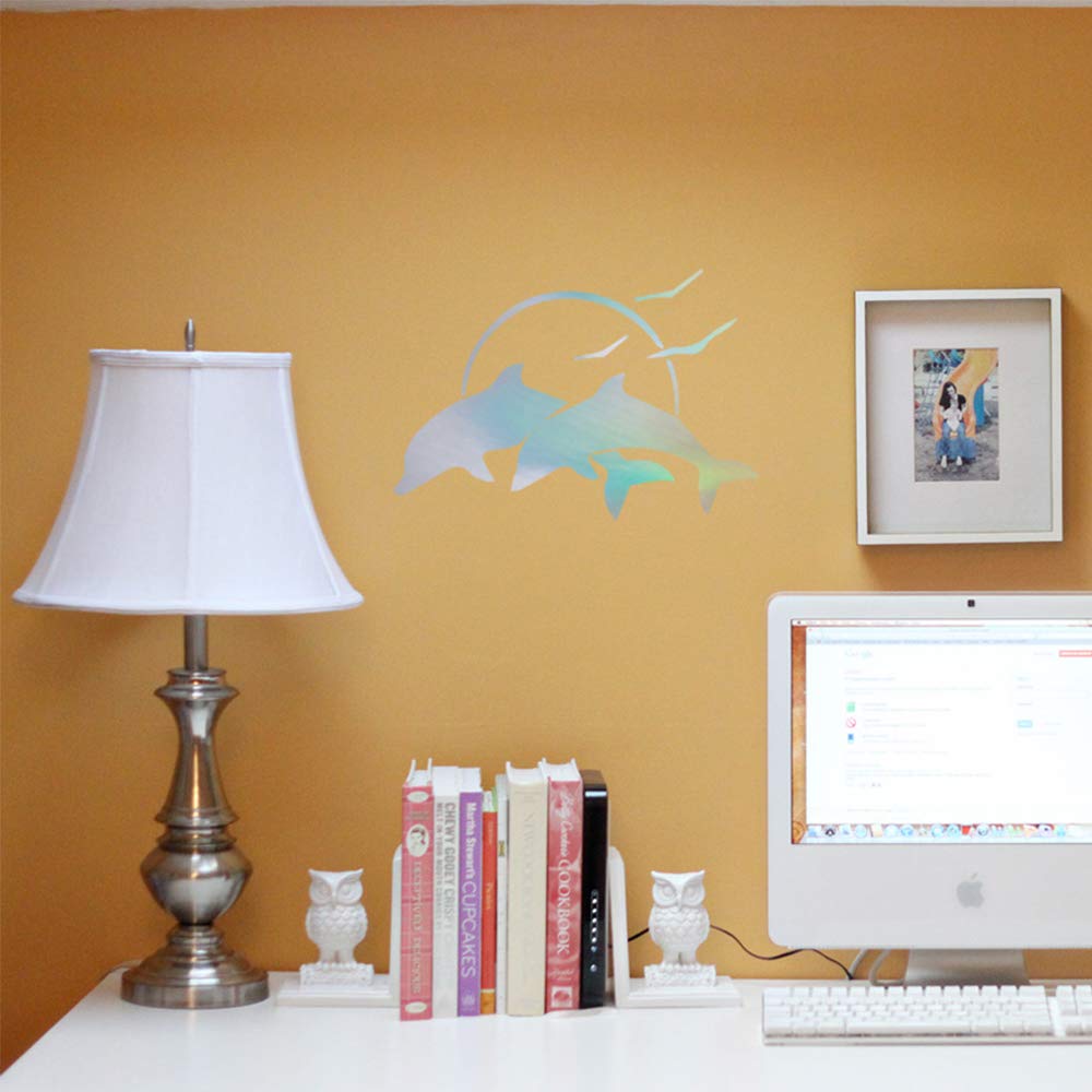 Premium Waterproof Vinyl Decal Stickers - Holographic Dolphins & Seagulls (Set of 2) for Laptop, Phone, Helmet, Car Window, Bumper, Mug, Cup, Door & Wall Decoration - Perfect for DIY Crafts, Home Decor, Office & Gift Giving