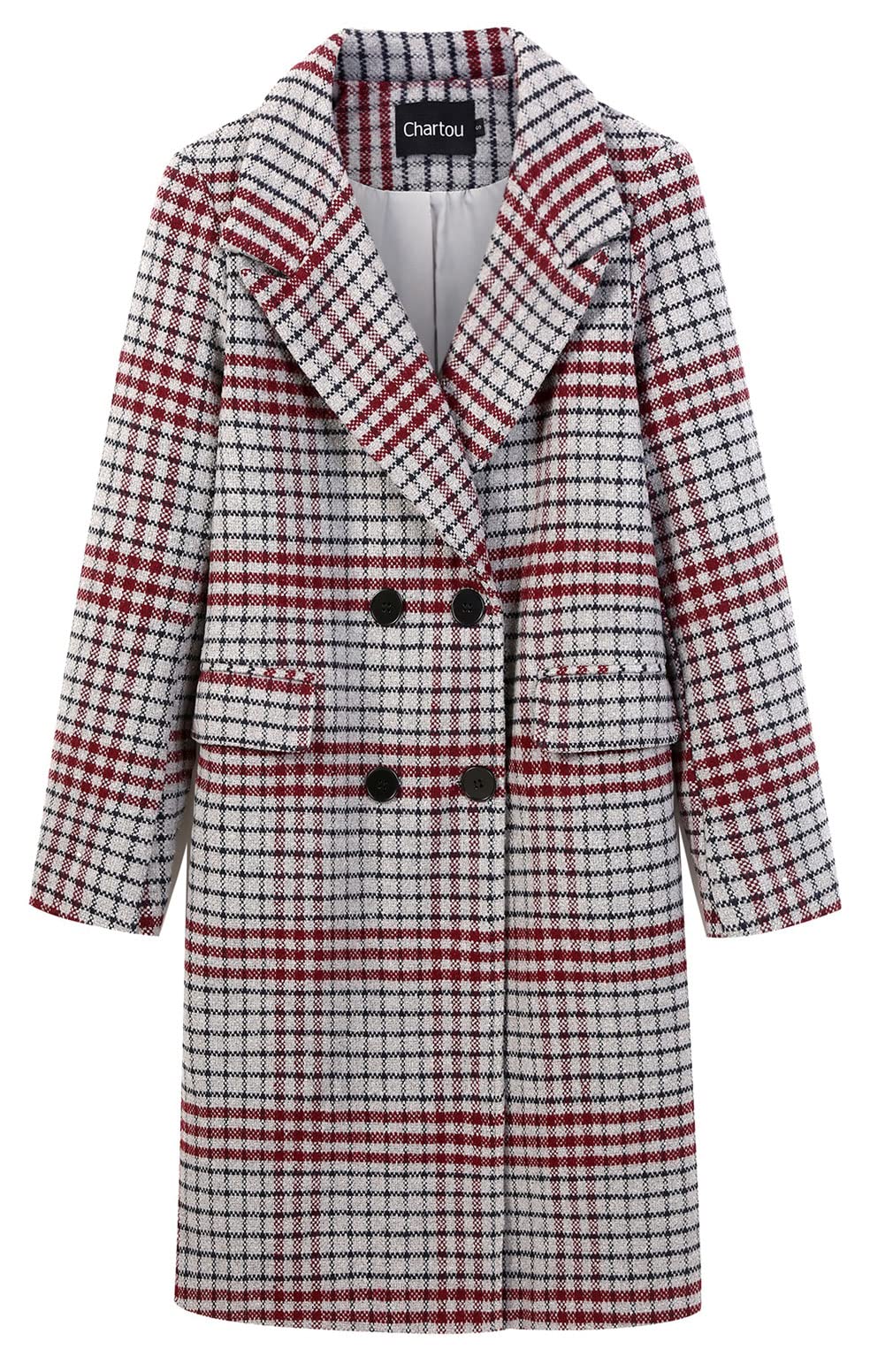 Loveimgs Women's Stylish Plaid Wool Pea Coat - Double Breasted Long Trench Jacket for Office, Dating & Winter Fashion