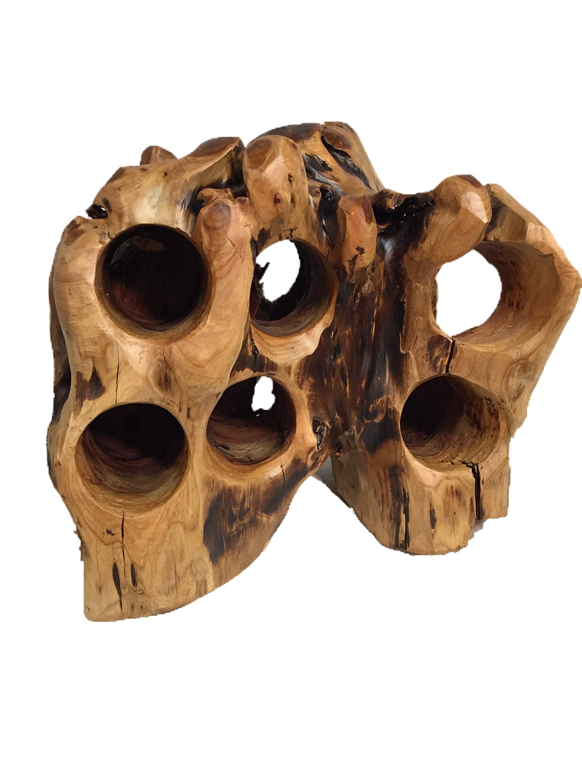 Greener Valley Natural Root Wood Wine Bottle Stumps - Set of 6 | Rustic Wine Rack for Cellar, Kitchen Counter, or Dining Room Decor