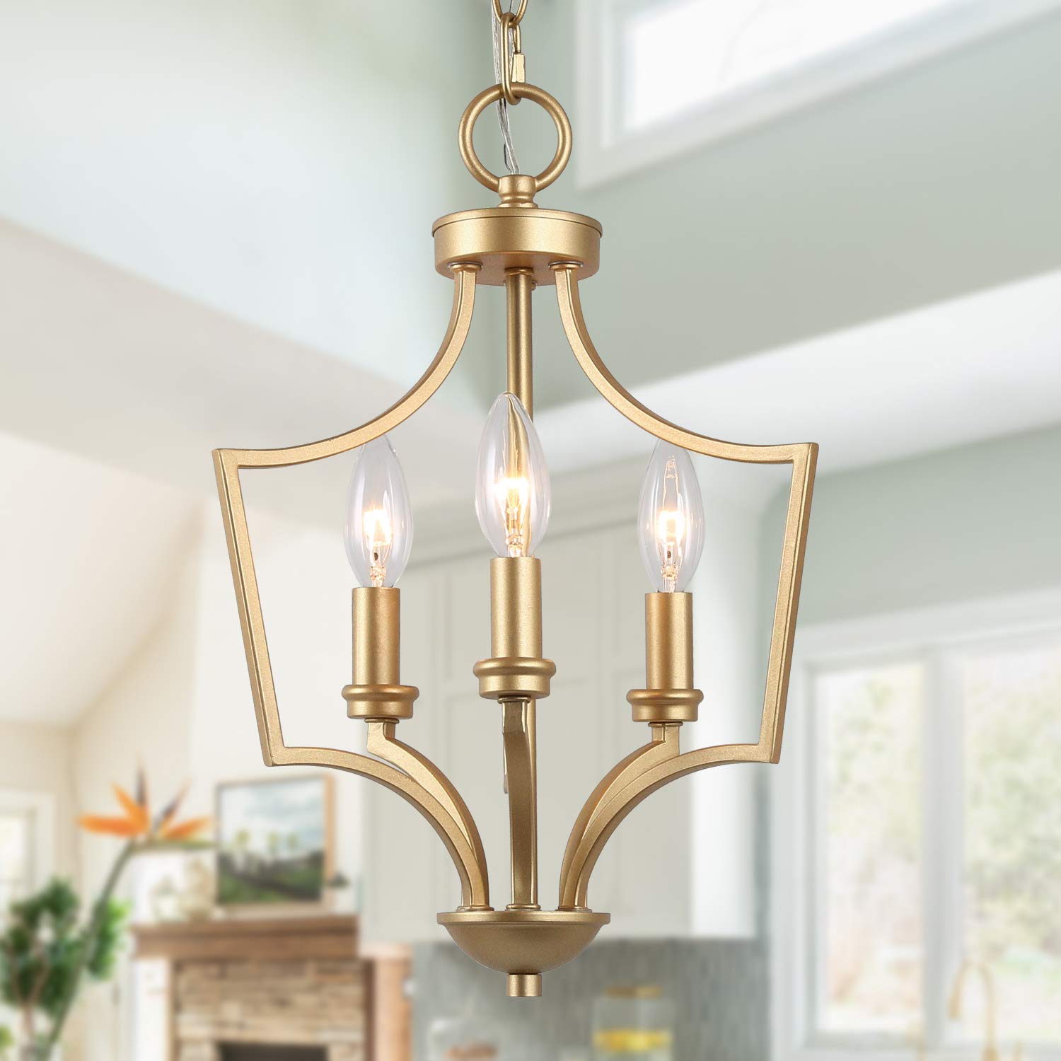 KSANA Gold Chandelier - Elegant Small Pendant Light Fixture for Kitchen Island, Dining Room & Living Room | Perfect for Modern Home Decor & Ambient Lighting