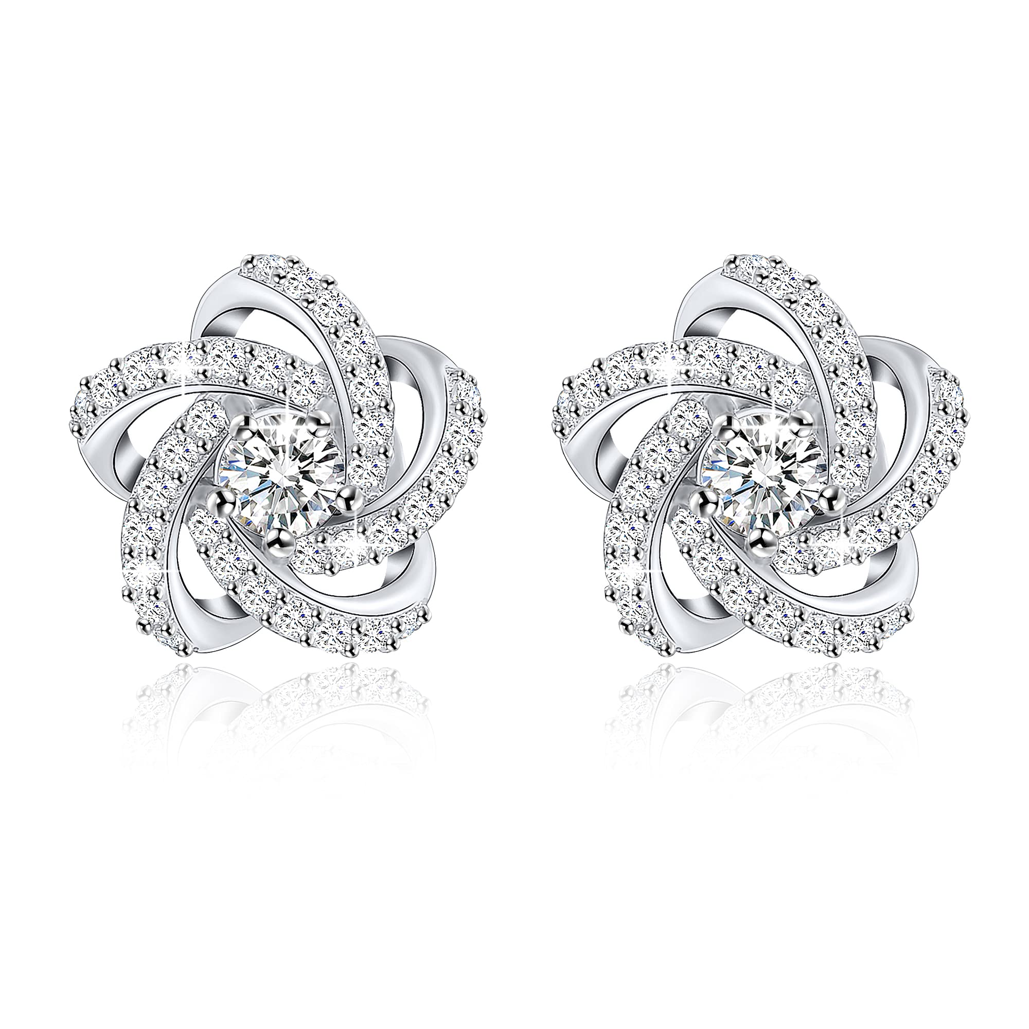 GEORGE · SMITH 925 Sterling Silver Flower Stud Earrings for Women - Hypoallergenic Cubic Zirconia Earrings Jewelry Gift for Anniversary, Birthday, Mother’s Day | Elegant Everyday Wear & Special Occasion Accessory