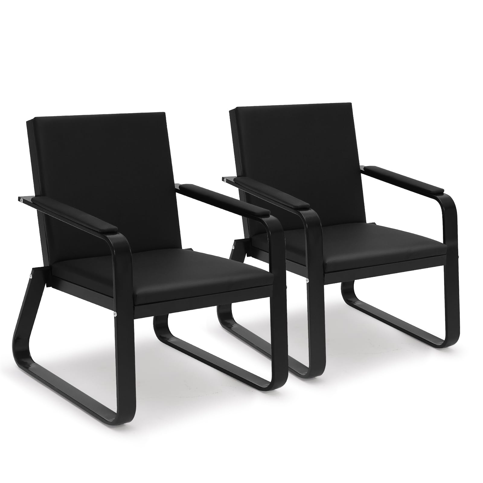 Premium PU Leather Waiting Room Guest Chair with Padded Arms - Comfortable Office & Reception Furniture for Clinic, Airport, Hospital, Barber Salon & Bank - Black Set of 2 - Perfect for Lobbies, Conference Rooms & Professional Spaces