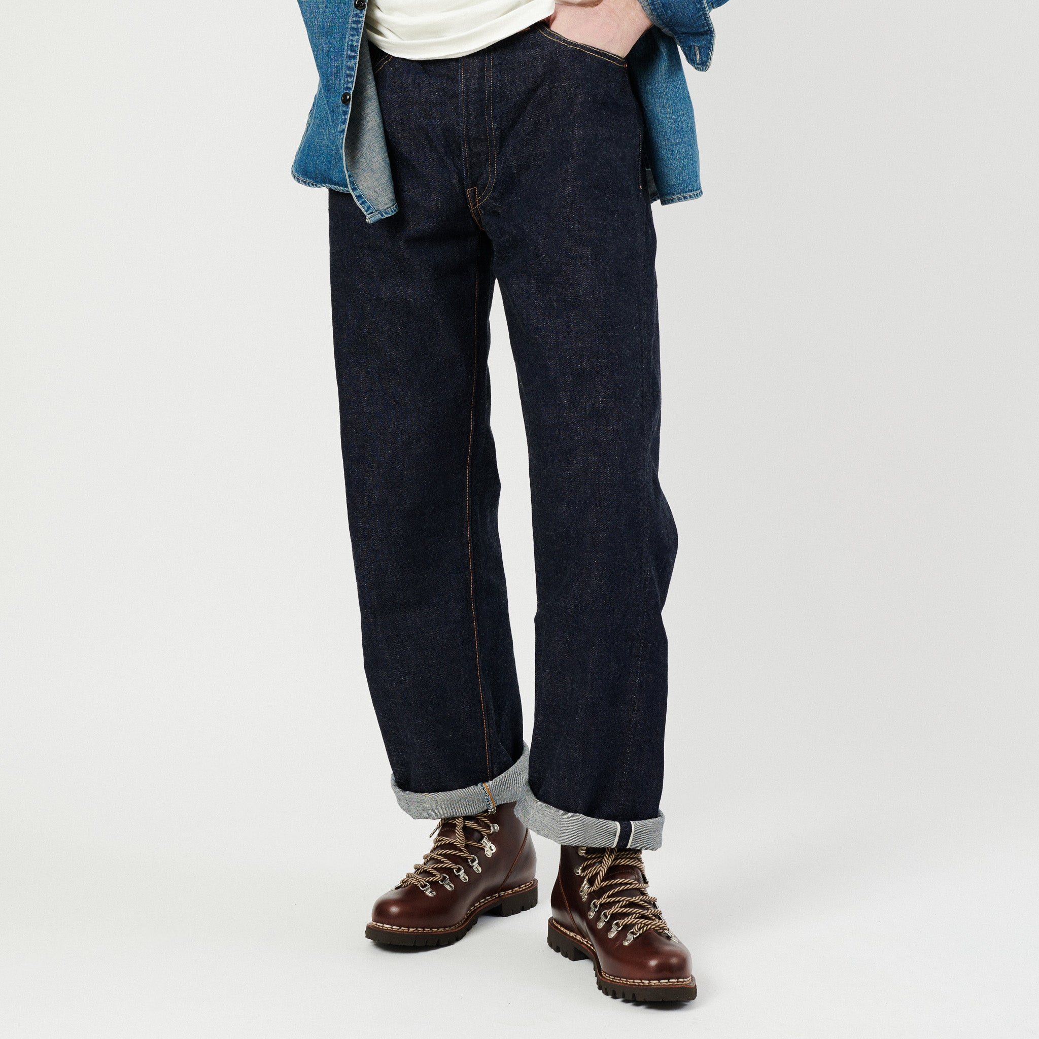 Full Count 0105W 13.7oz Wide Straight Jeans for Men - One Wash Denim Pants - Comfortable & Durable for Casual Wear, Work, and Everyday Use