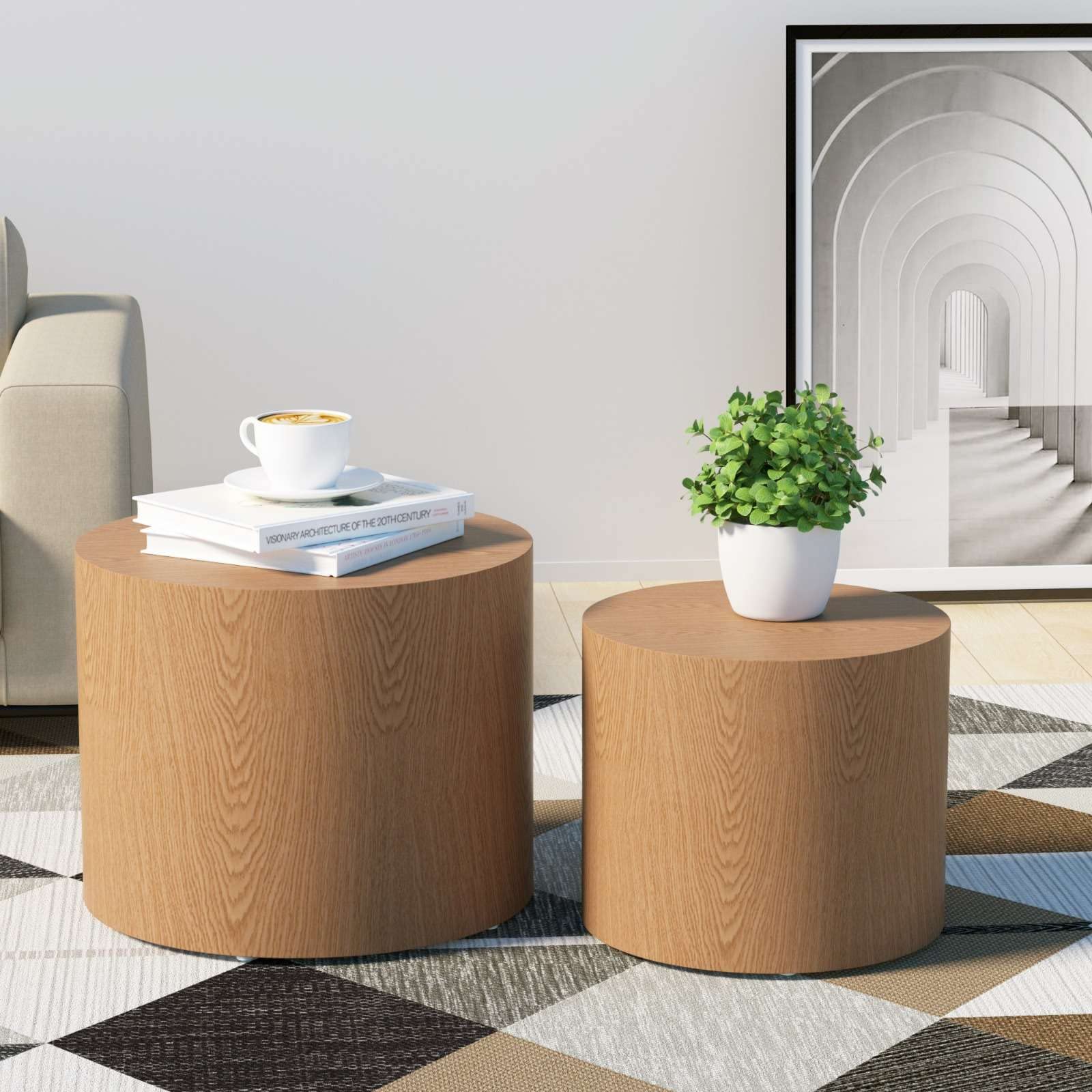 Round End Table Set - Wooden Accent Coffee Table & Nightstand for Living Room, Bedroom - Perfect for Small Spaces, Home Decor & Side Tables