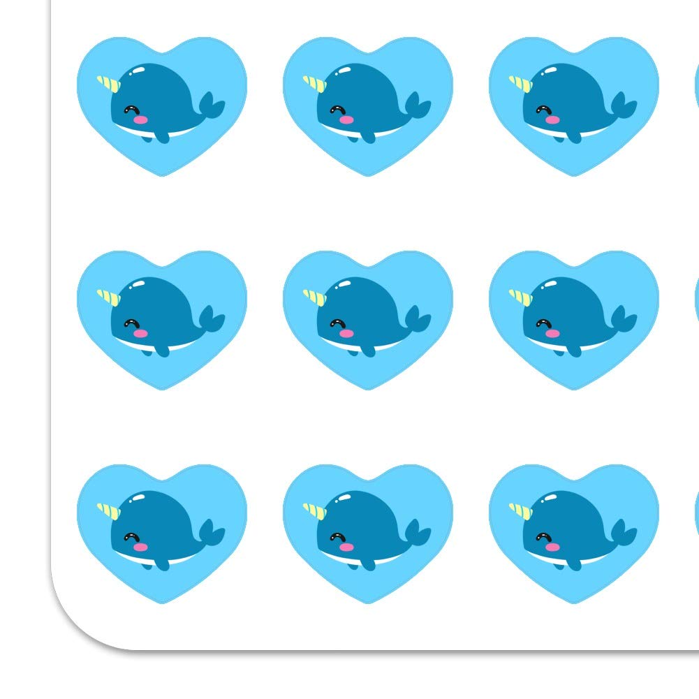 Adorable Kawaii Baby Narwhal Heart-Shaped Planner Stickers - Perfect for Scrapbooking, Bullet Journals & DIY Crafts - Cute Stationery for School, Office & Gift Giving
