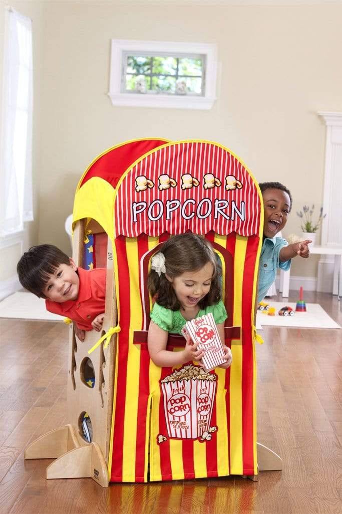 Little Partners Learning Tower Playhouse with Puppet Theatre & Popcorn Stand - Kids Pretend Play Kitchen Helper for Baking & Creative Activities