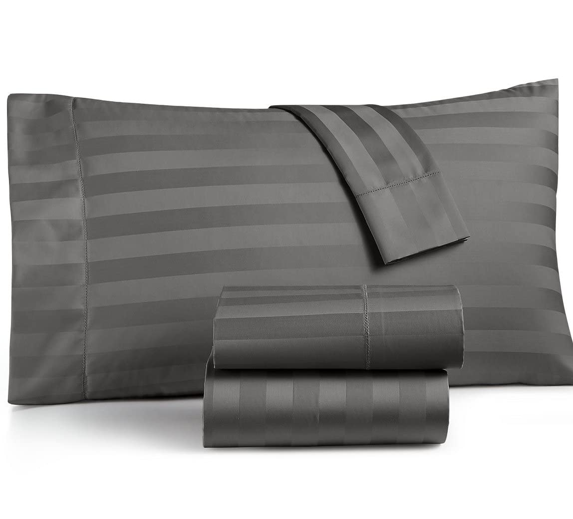 400 Thread Count 100% Cotton Damask Stripe 4-Piece Short Queen Bed Sheet Set | Luxury Soft Cotton Sheets for 24