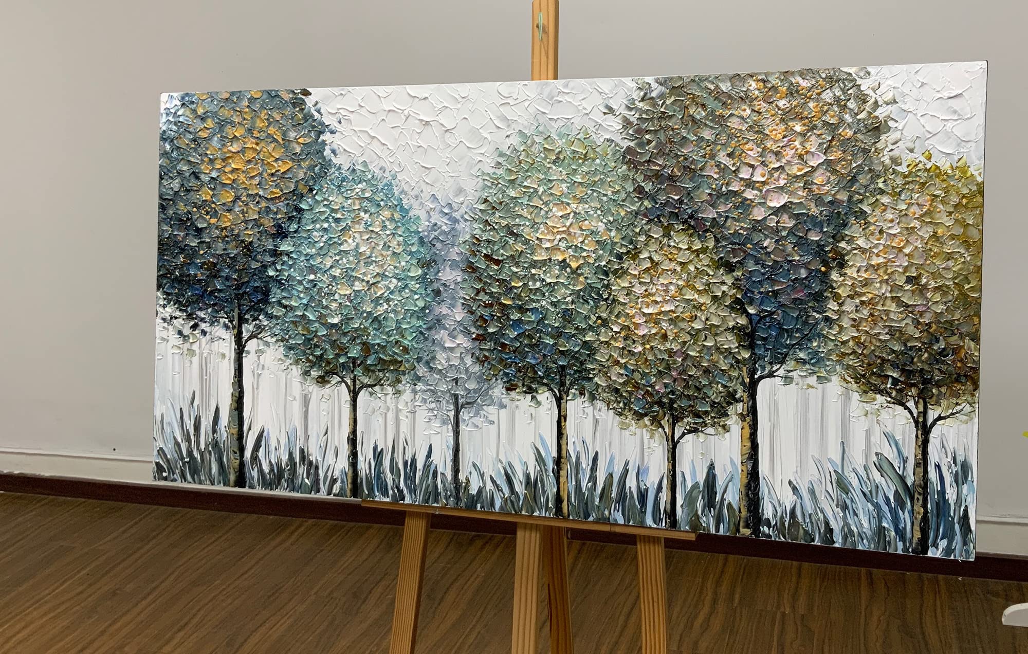 24x48 Inch Impressionist Hand-Painted Landscape Oil Painting - Abstract Textured Tree Artwork on Canvas - Ready to Hang Wall Decor for Living Room, Bedroom & Office