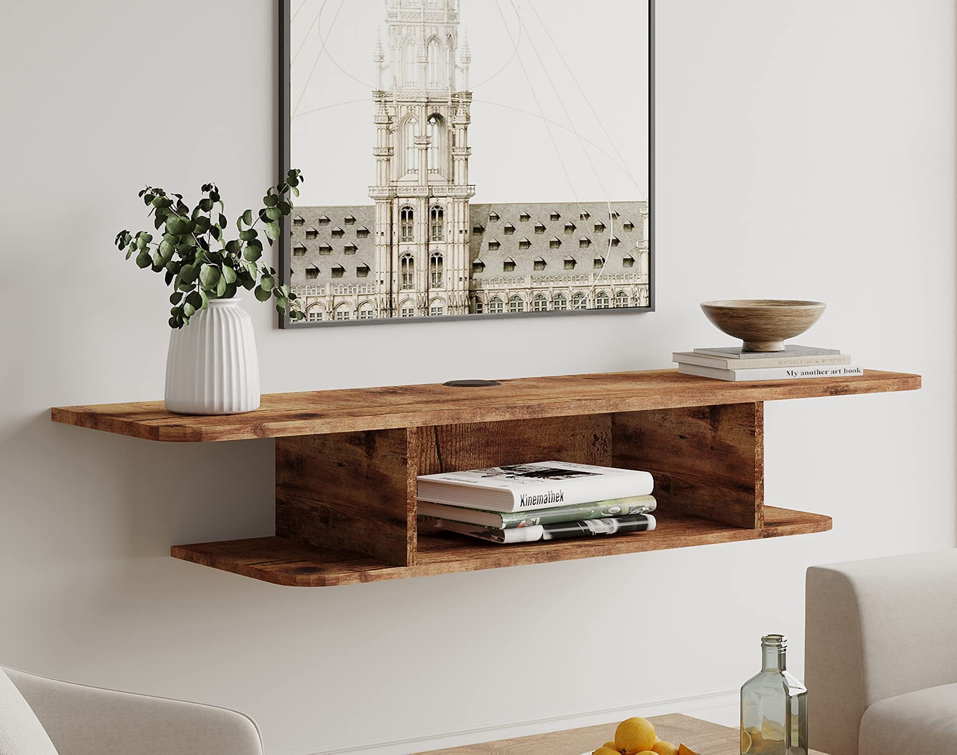 55 Inch Floating TV Stand Wall Mounted Entertainment Center - Modern Wood Storage Cabinet Media Console for Living Room, Perfect for TVs, Cable Box & Components - Brown