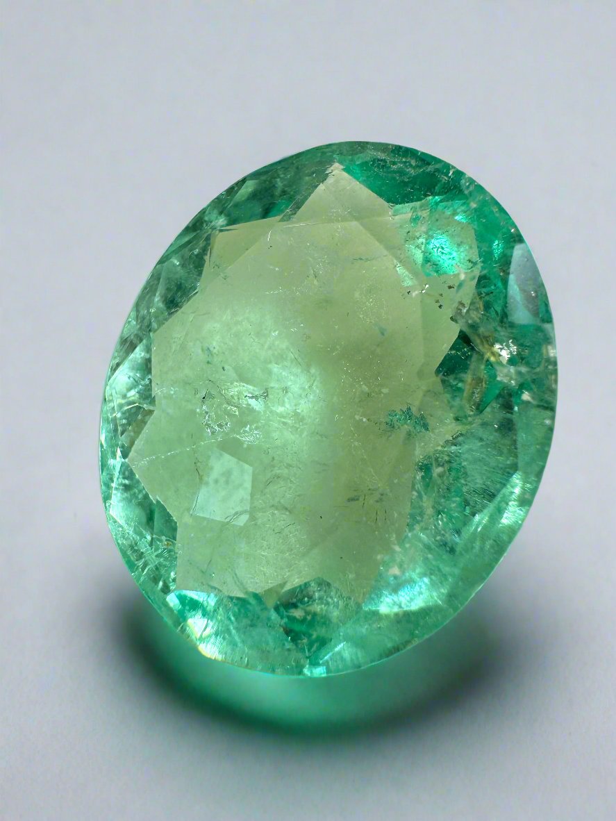 Premium 19.15tcw 20x18mm Oval Cut Loose Colombian Emerald Gemstone - Light Green Bubbly Natural Emerald for Jewelry Making, Engagement Rings & Luxury Gifts