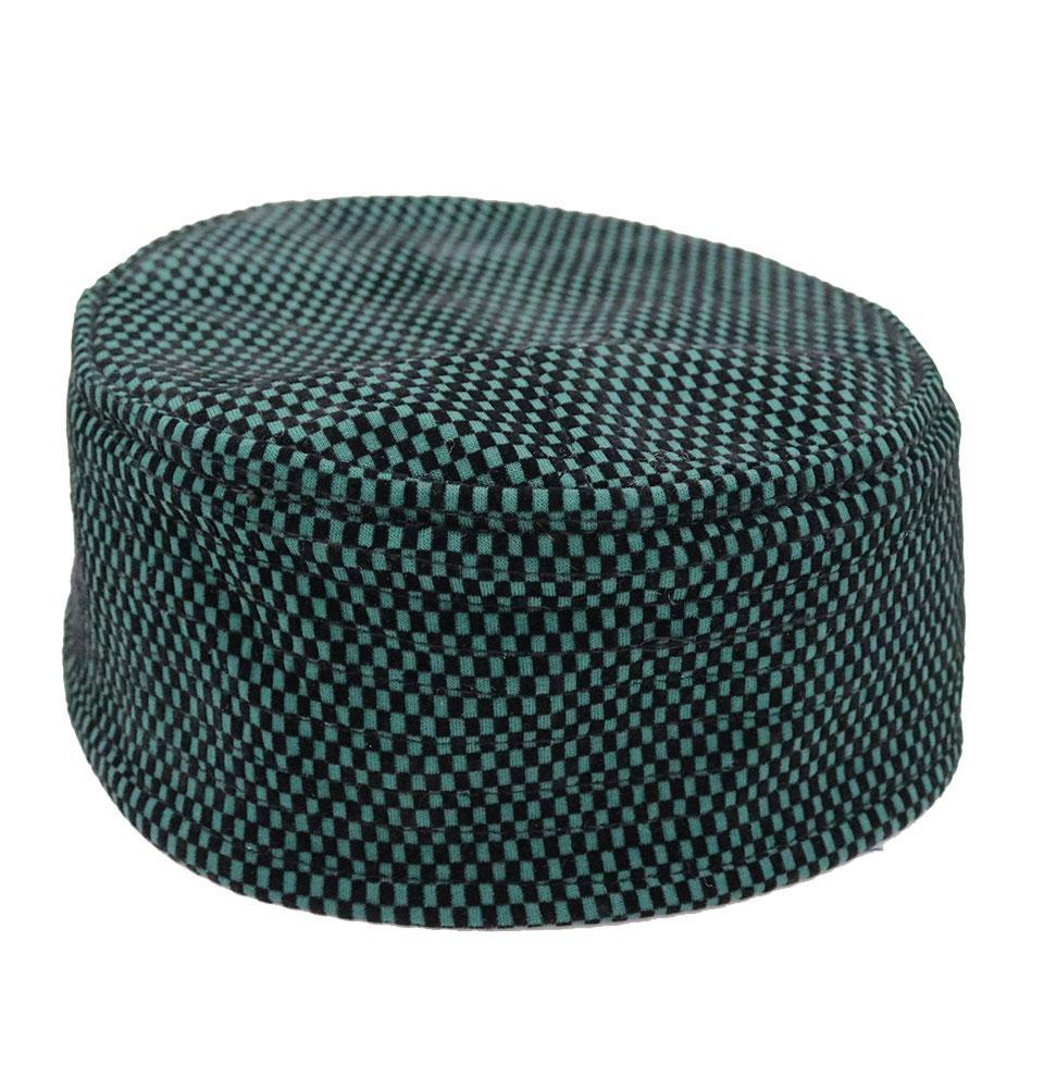 Islamic Men's Kufi Hat - Checkered Green & Black Cotton Prayer Cap for Muslim Worship & Daily Wear | Perfect for Salah, Eid, Mosque & Islamic Events