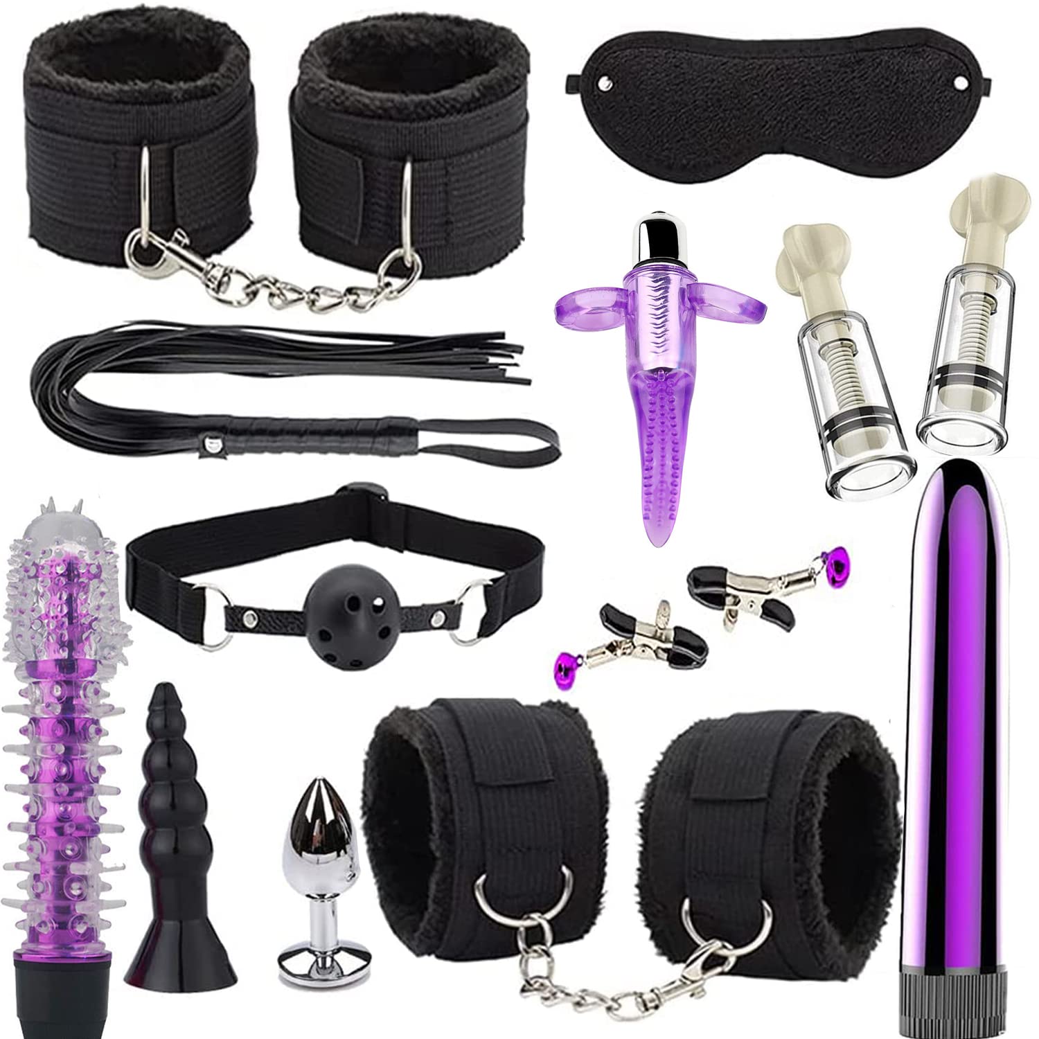 BDSM Bondage Kit - 14pcs Black Restraints Set with Sex Swing Chains, Arm & Leg Cuffs, Bed Straps for Couples | Perfect for Bedroom Play, BDSM Scenes & Spicing Up Intimacy