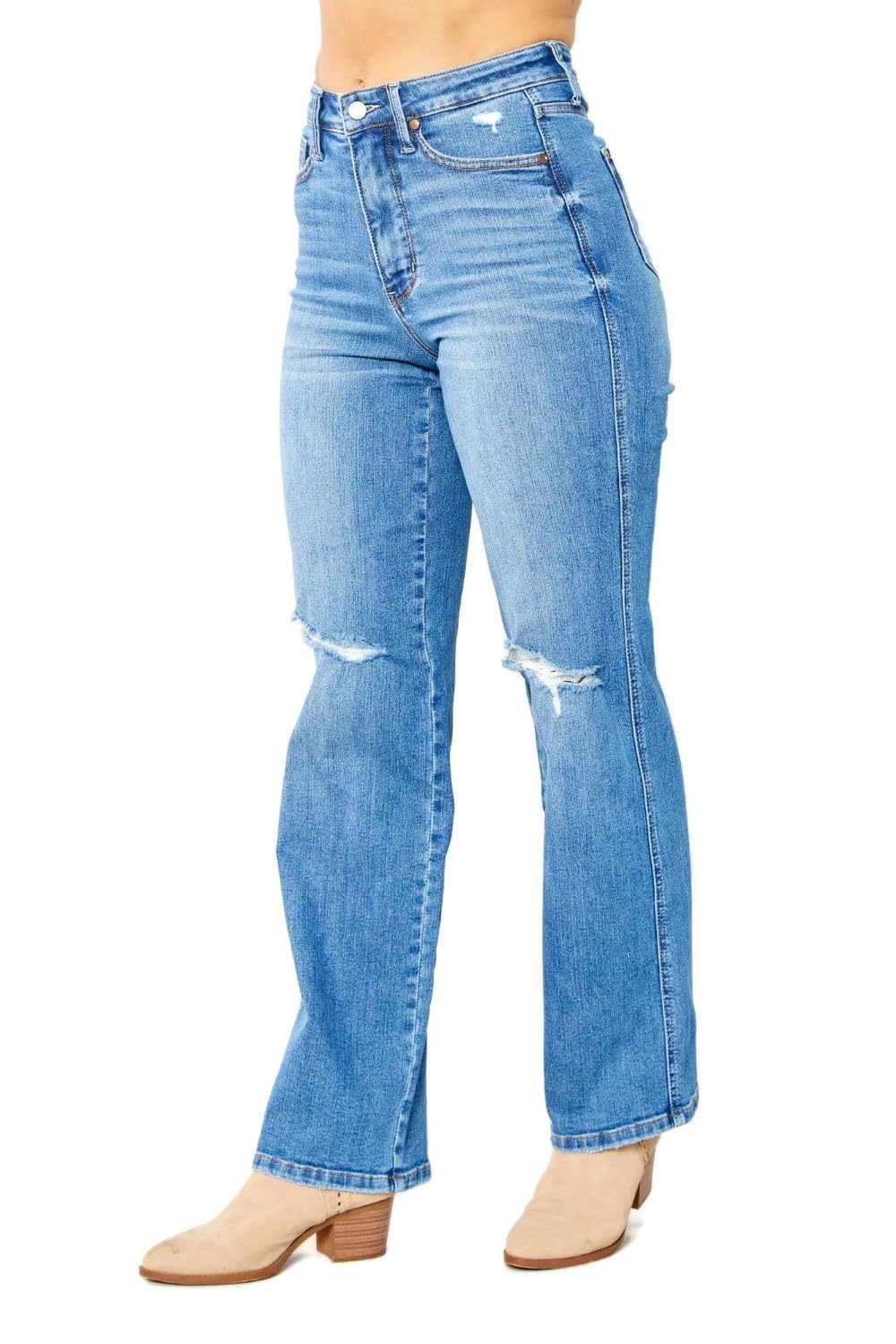 Judy Blue Women's High Rise Tummy Control Straight Leg Jeans - 5 Pocket Stretch Denim Pants for Comfort & Style | Perfect for Work, Casual Wear & Everyday Outfits