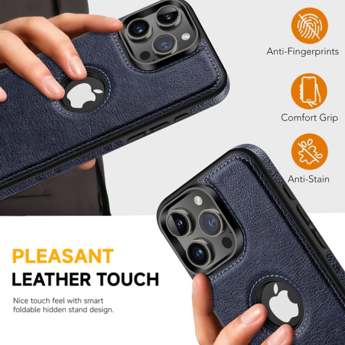 Premium Luxury Leather Business Phone Case for iPhone 13 Pro Max - Anti-Slip Scratch Resistant Ultra Slim Protective Cover (6.7 Inch, Blue) - Perfect for Office Professionals & Business Travel