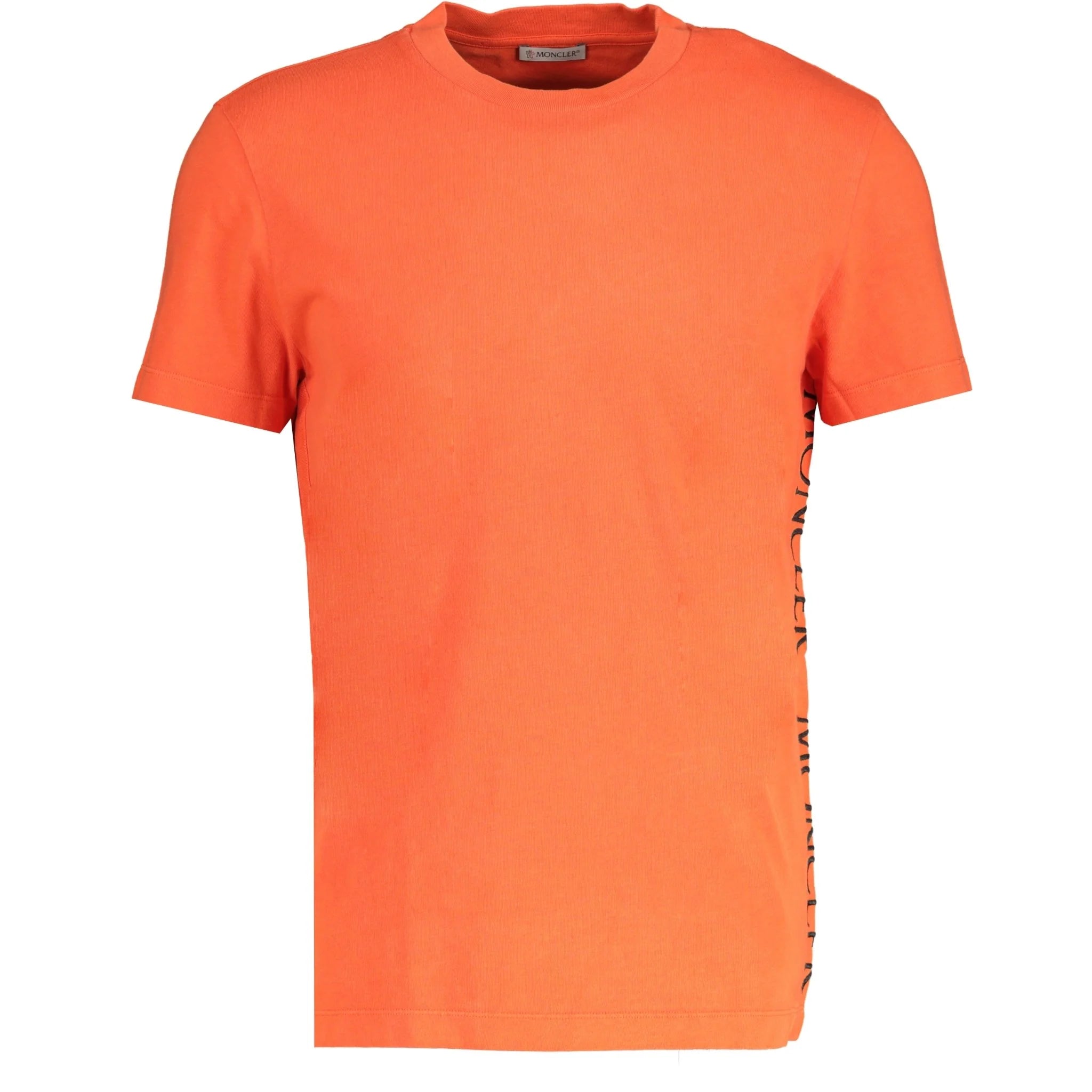 Moncler Orange Embroidered Side Logo T-Shirt for Men - Casual Short Sleeve Cotton Tee for Streetwear & Summer Outfits