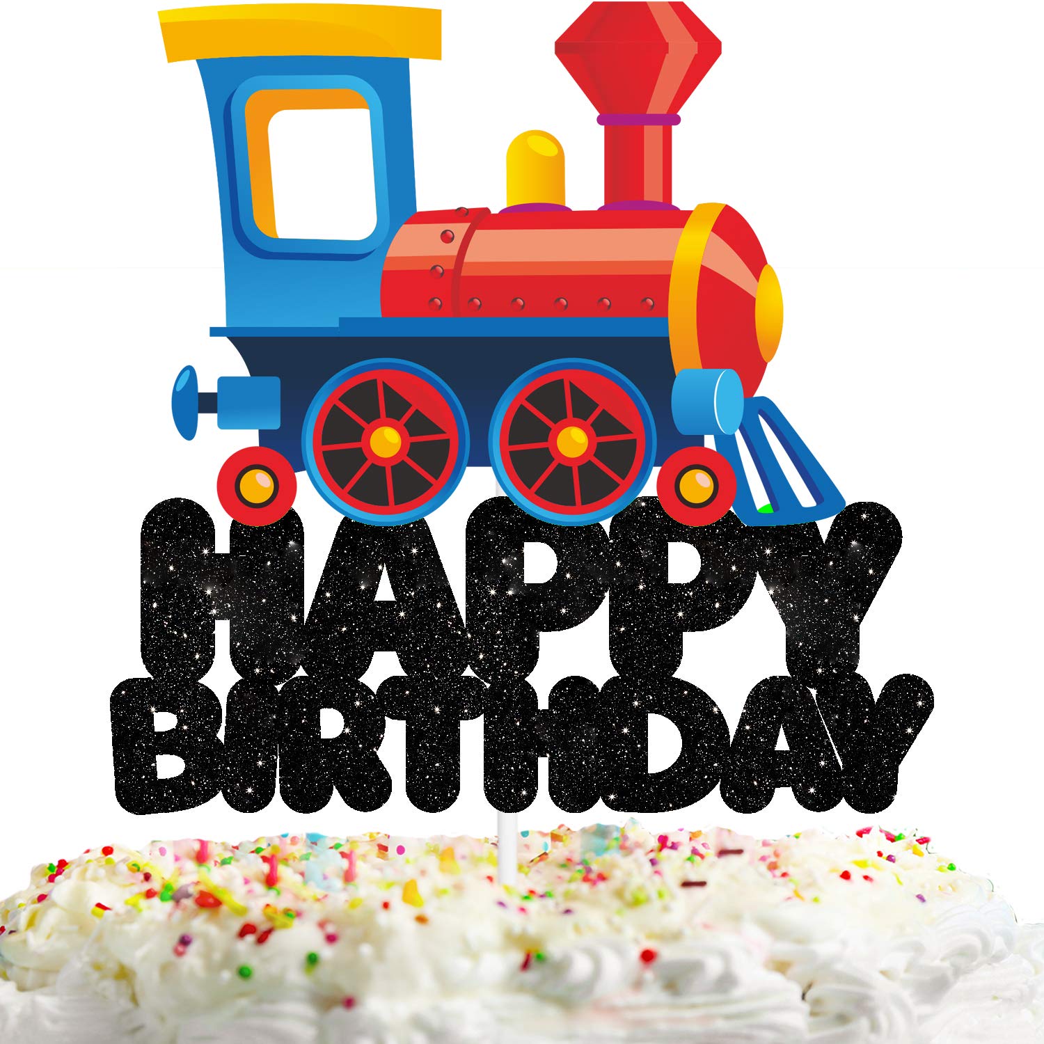 Happy Birthday Train Cake Topper - Colorful Baby Shower Party Decorations for Birthday Theme Cakes | Perfect for 1st Birthday, Baby Shower & Train-Themed Celebrations
