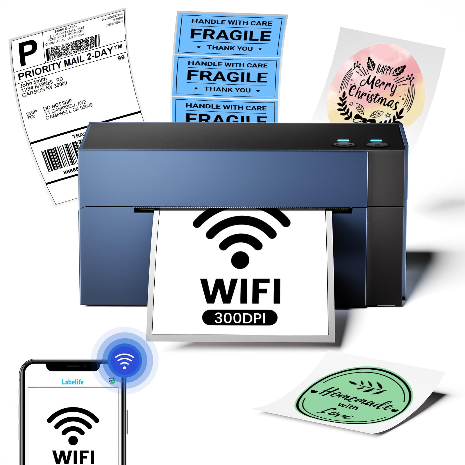 Memoking 4x6 WiFi Thermal Shipping Label Printer - 344WF Wireless Label Printer for Small Business, 300DPI High Resolution, Compatible with Amazon, Shopify, Etsy, USPS, eBay - Perfect for E-commerce Shipping, Warehouse Labeling & Small Business Logistics